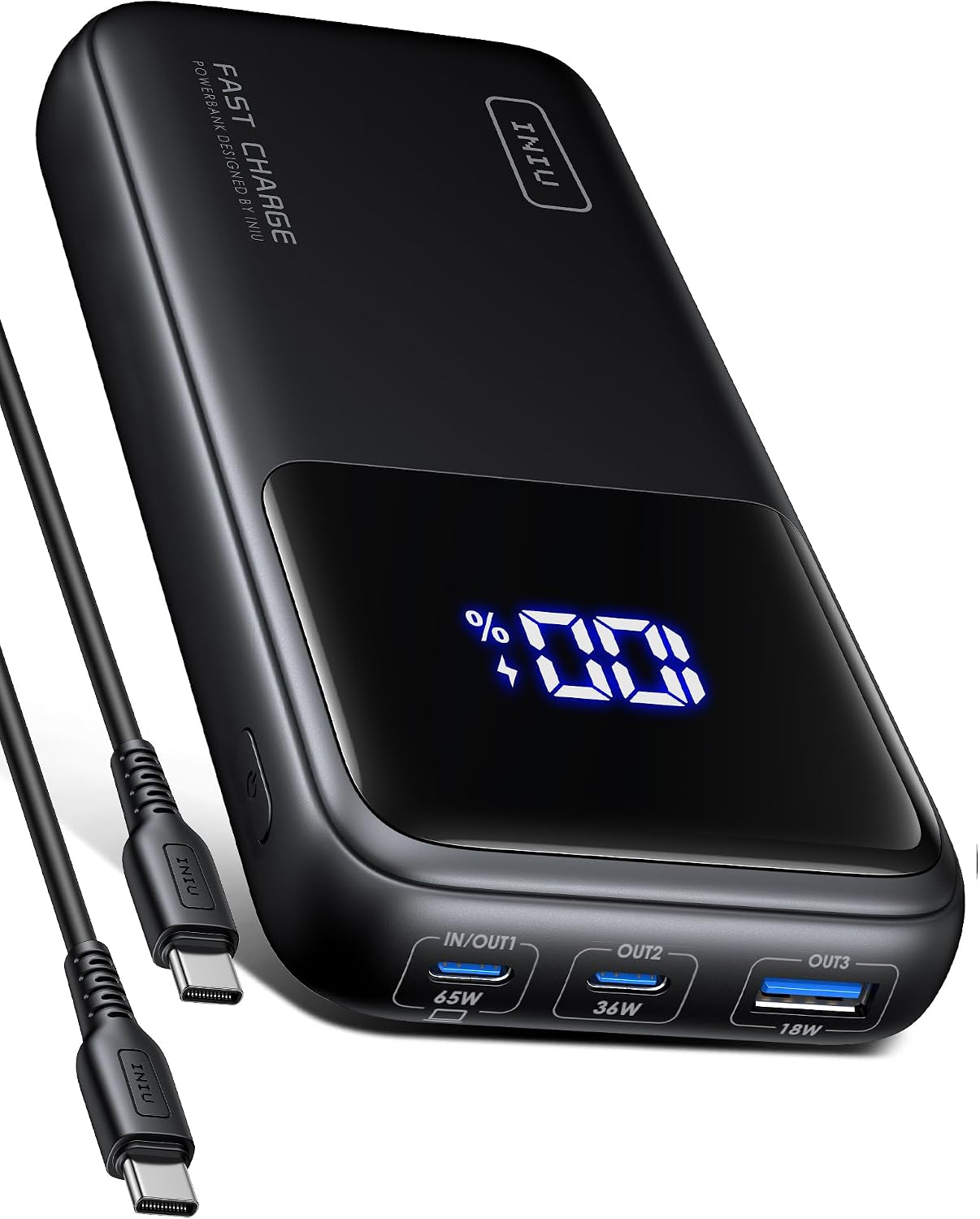 INIU Laptop Power Bank, Compact 20000mAh 65W Fast Charging Battery Pack | 3-Output Fast Charging, Flight-Safe, Travel Essential, Portable Charger for MacBook Pro, Dell, Steam Deck, iPhone, iPad etc