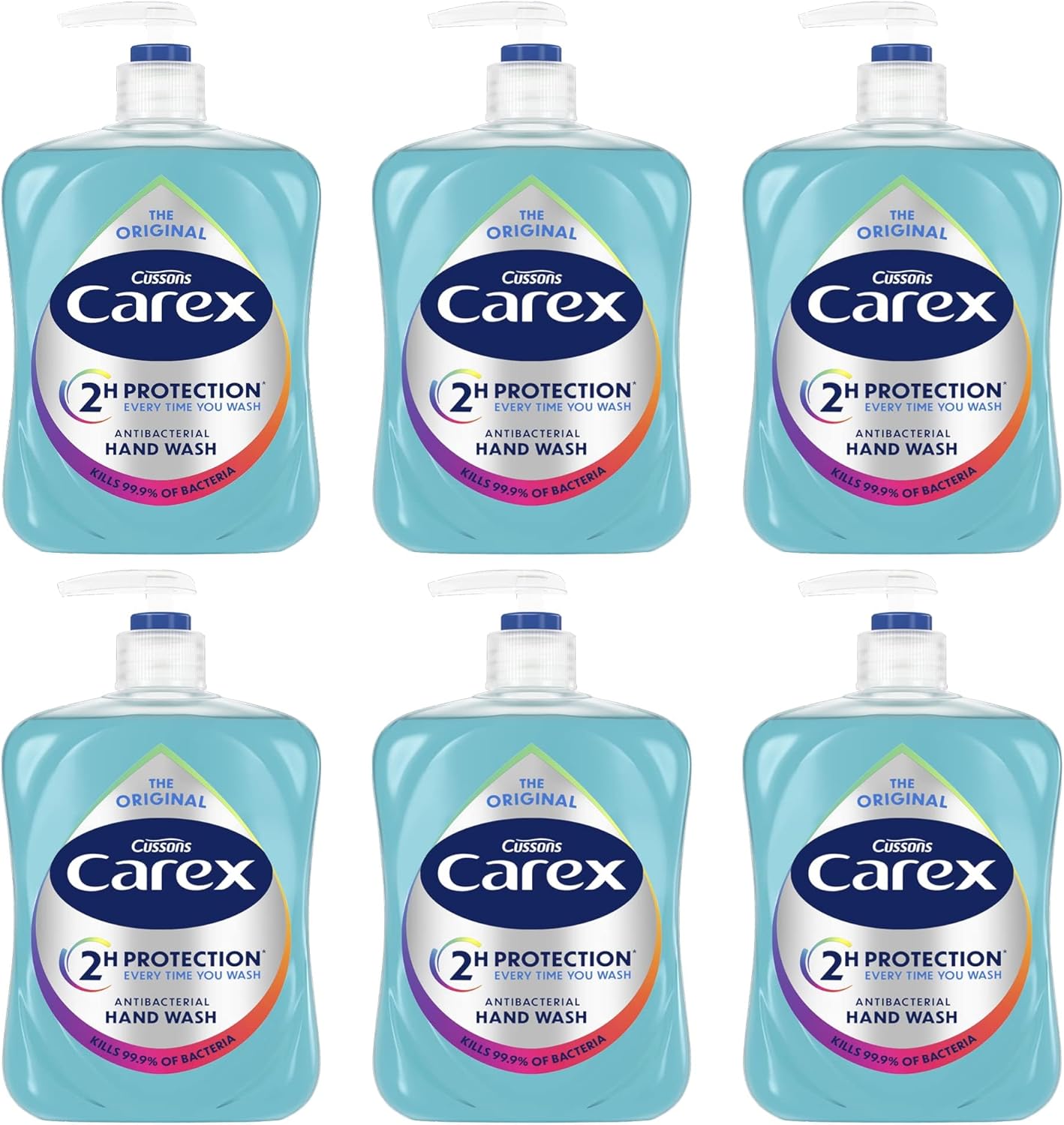 Carex 2 Hour Protection Antibacterial Original Hand Wash, Clean & Protect Hands, Bulk Buy, Pack of 6 x 500ml