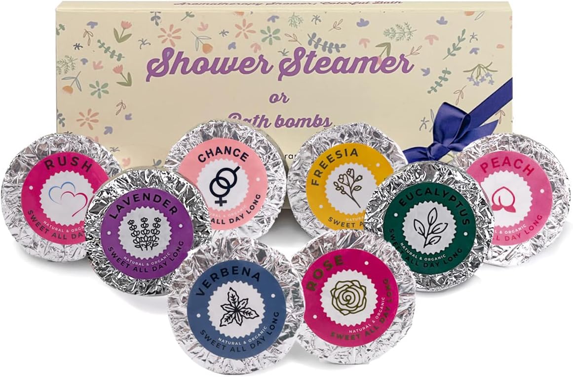 Bulk Shower Steamers Aromatherapy – Self Care Gift Set with 8PCS Unique Scented Shower Bombs. Natural Organic Melts for Women Mother's Day, Shower Fizzies for Bathroom Relaxing and Moisturizing Spa