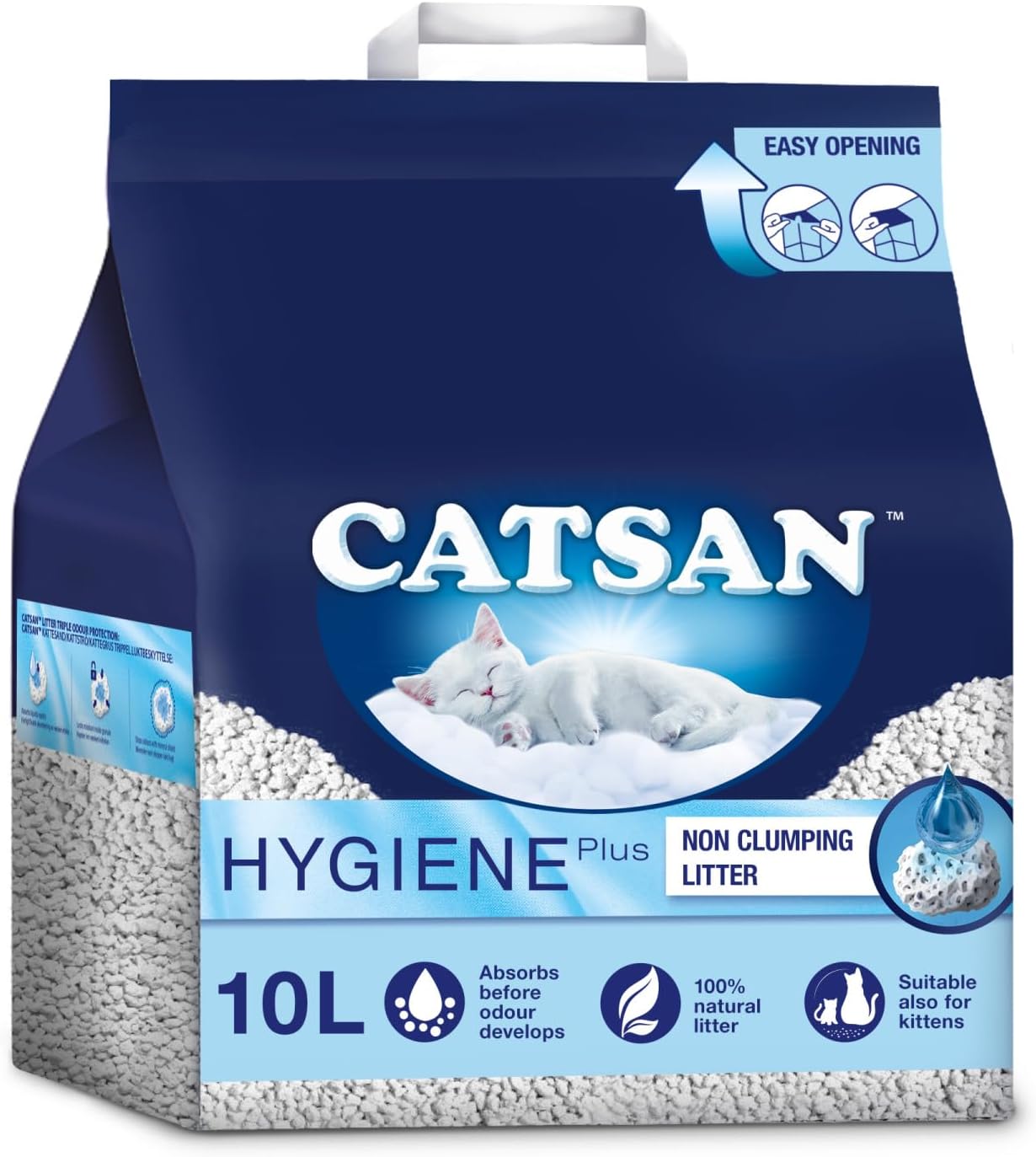 Catsan Hygiene Non-Clumping Cat Litter, 100 Percent Natural, Absorbent, 10 Litre, White