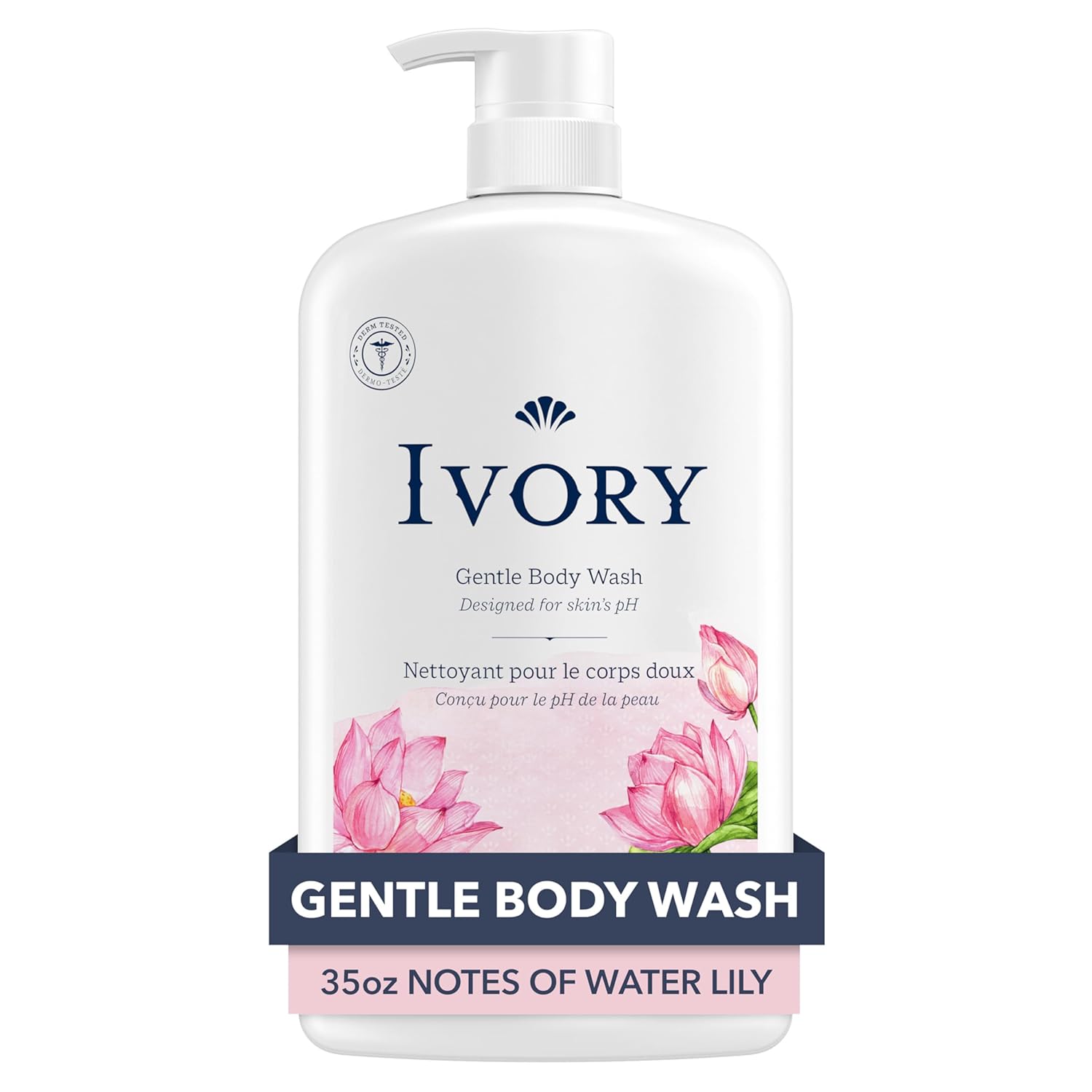 Ivory Gentle Body Wash, Designed for the Whole Family, Free of Dyes Heavy Perfumes Parabens Phthalates & Silicones, Water Lily Scent, 35 oz