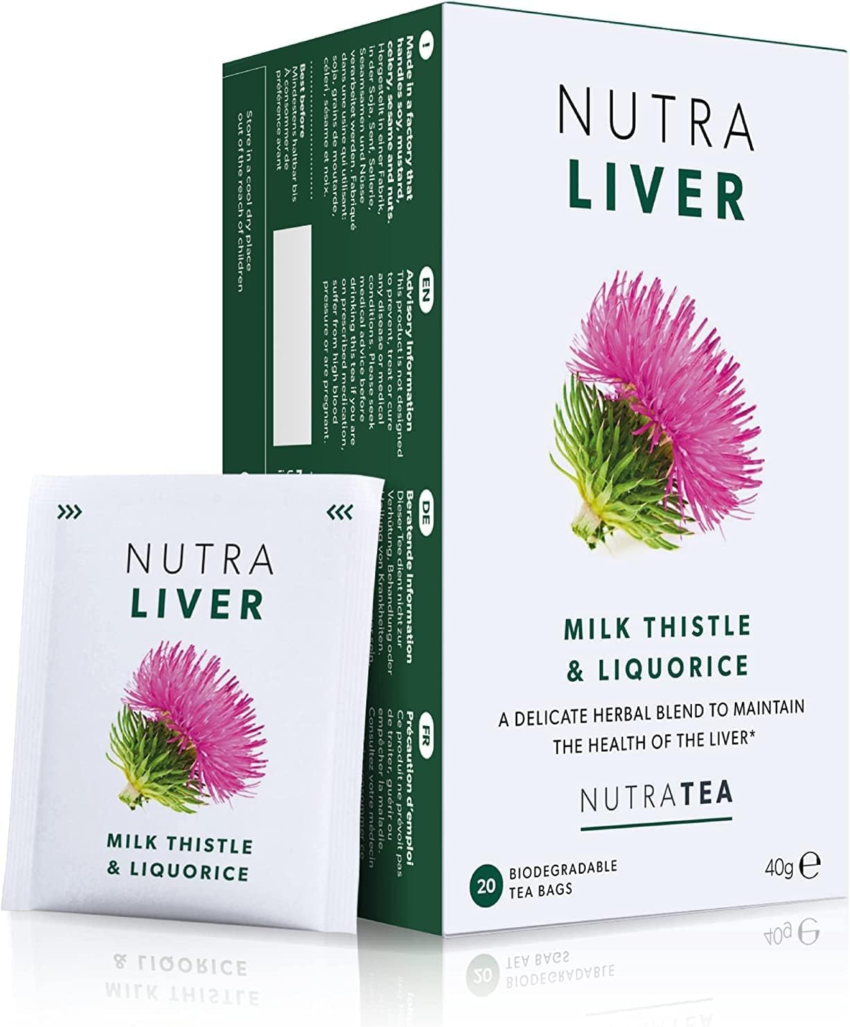 NUTRALIVER - Liver Support Tea - Liver Detox Tea, Providing a Liver Cleanse, Detox And Repair - 20 Individually Wrapped Bags - Herbal Infusion, Nutra Tea (1 Pack)