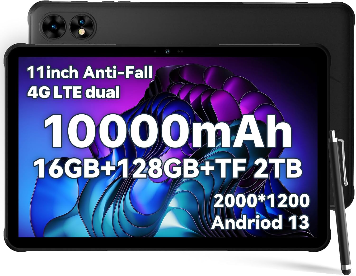 UMIDIGI 2025 Rugged Tablets 11 inch Lighter than other,2K Display 16GB+128GB(TF 2TB) Heavy Duty Work Tablet 10000mAh 20W Fast Charge,Active T1 Waterproof Tablet Android/ 16MP*2/8Core/Sim*2/BT/GPS/OTG