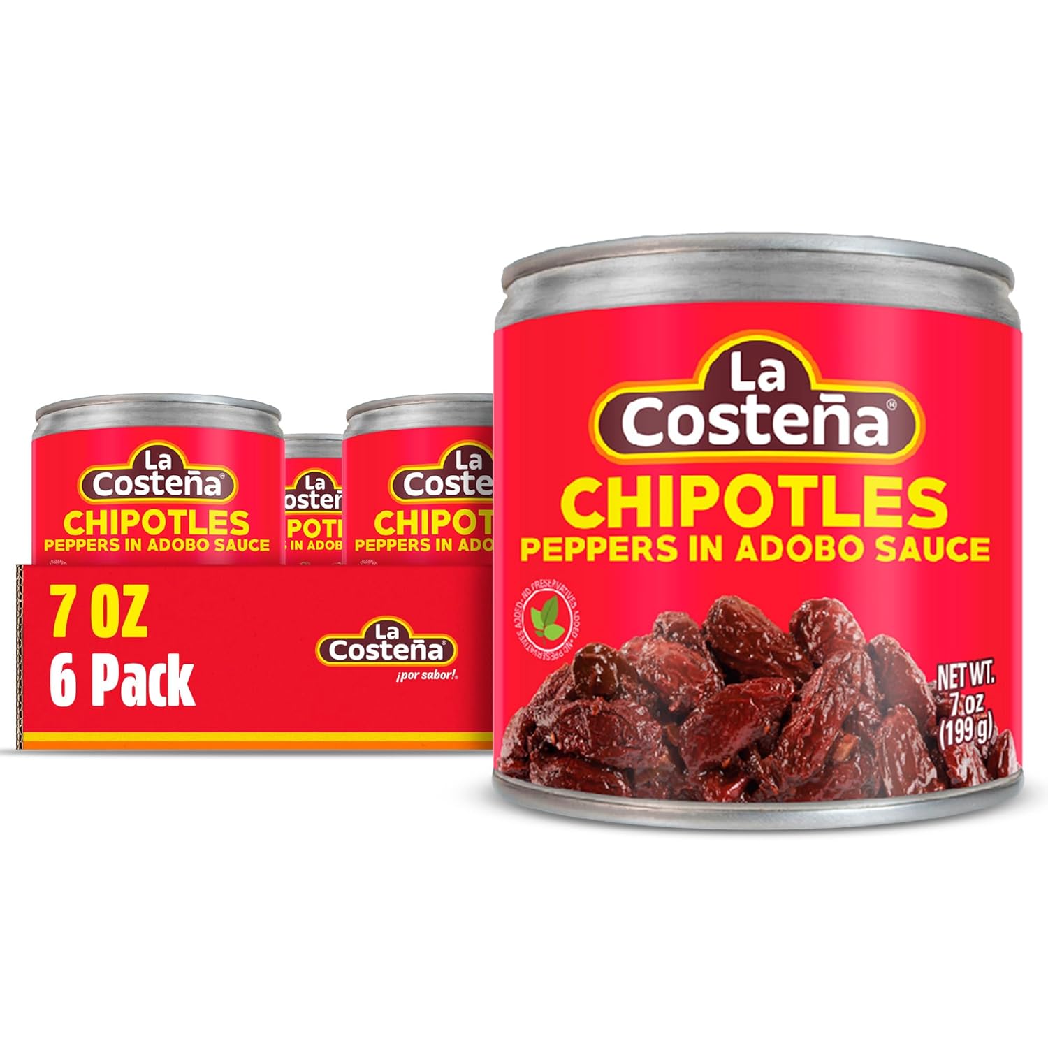 La Costeña Chipotle Peppers in Adobo Sauce - Smoked Spicy Peppers Chipotle in Adobo Sauce - Mexican Food, Taco, Enchiladas & Salsa - Hot Pickled Vegetables - 7oz, 6 Pack Canned Vegetables