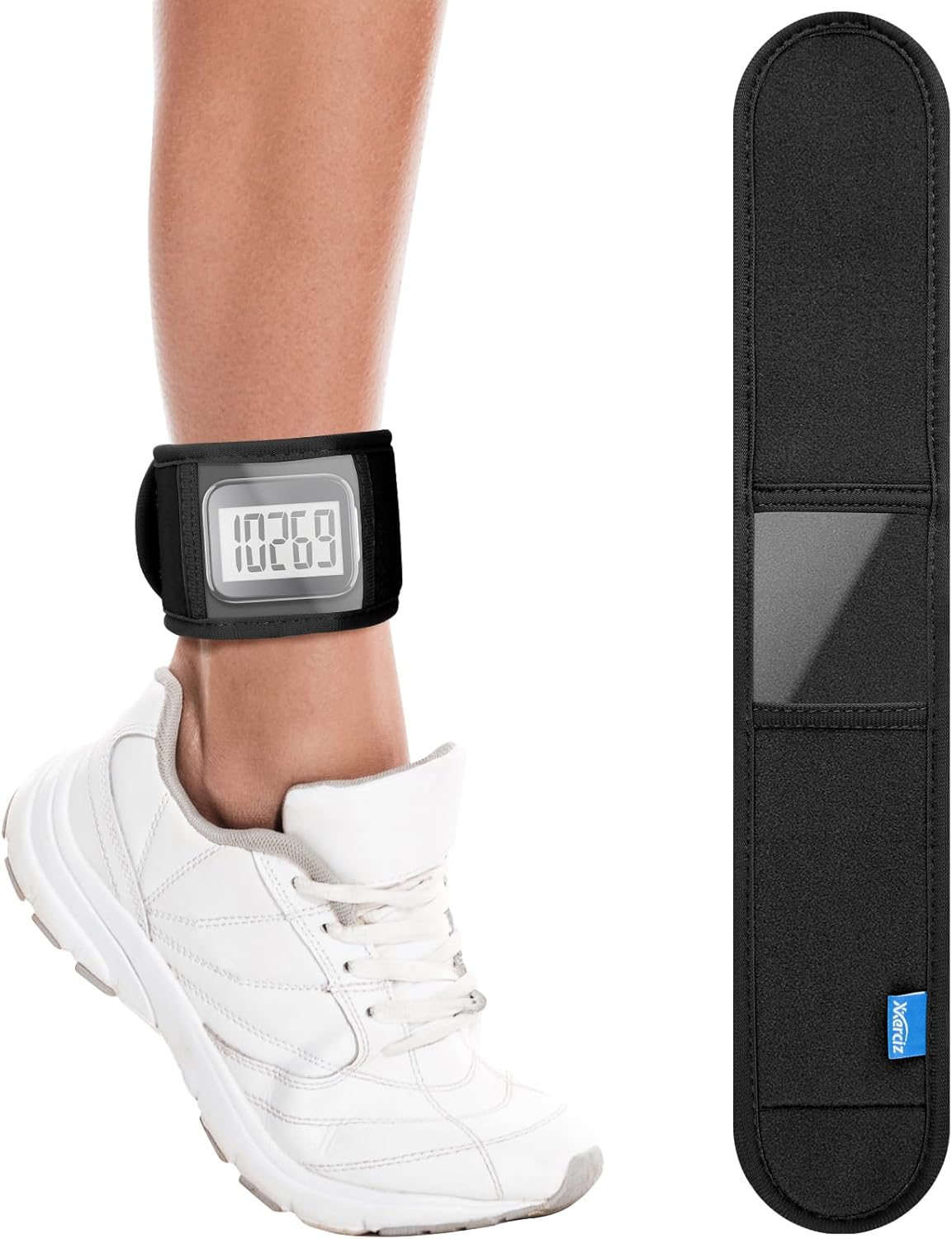 Xxerciz Ankle Band Compatible with Large Fitness Pedometer, Breathable Sport Ankle Band with Transparent Pouch for Step Counter Accessory