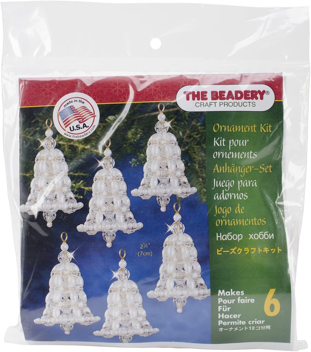 Beadery Holiday Beaded Ornament Kit Crystal and Pearl Bells 2.75-inch Makes 6