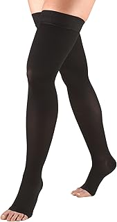 Truform 20-30 mmHg Compression Stockings for Men and Women, Thigh High Length, Dot-Top, Open Toe, Black, X-Large