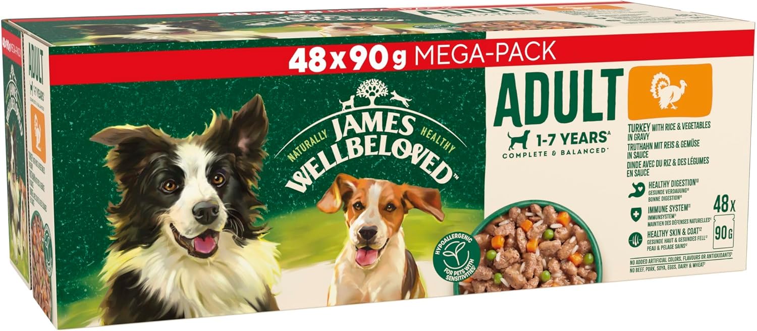 James Wellbeloved Adult Dog Food with Turkey in Gravy Pouch 48 x 90 g