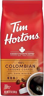 Tim Hortons Colombian, Medium-Dark Roast Ground Coffee, Perfectly Balanced, Always Smooth, Made with 100% Arabica Beans, 12 Ounce Bag