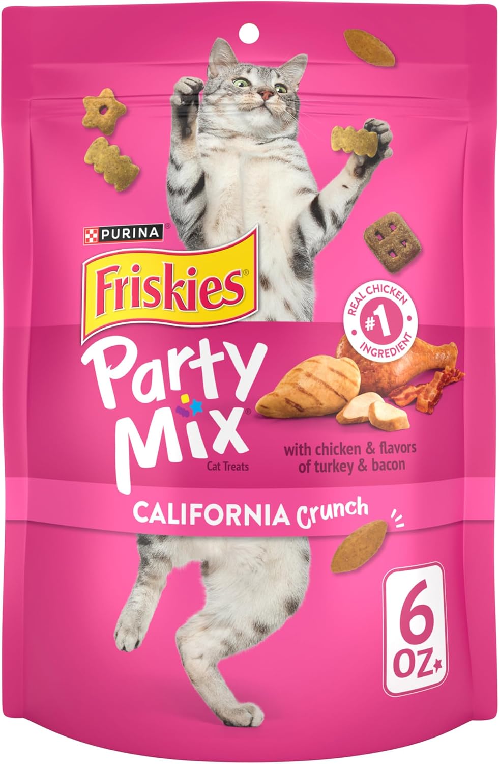 Purina Friskies Cat Treats, Party Mix California Crunch With Chicken - (Pack of 6) 6 oz. Pouches