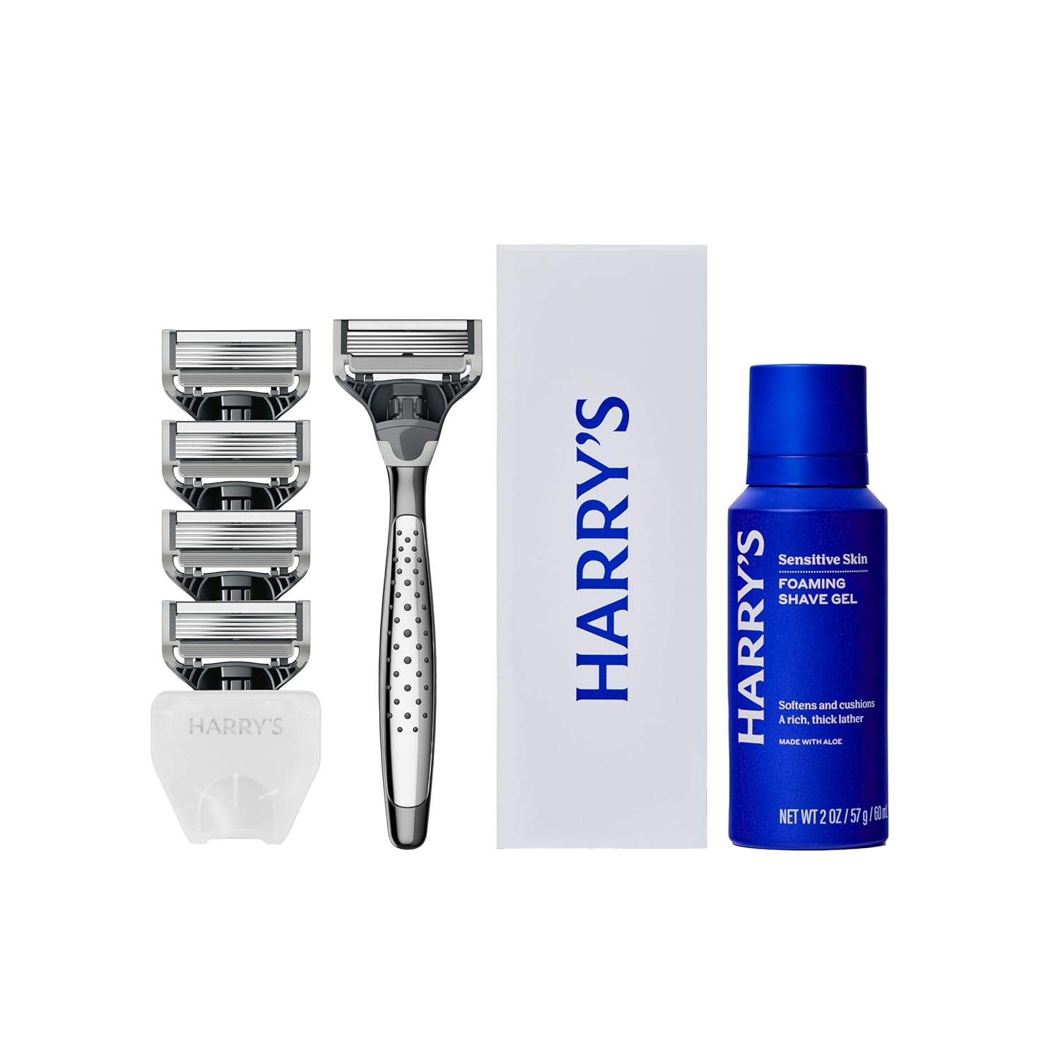 Harry's Original Shaving Kit for Men - Razor Handle, 5 Razor Blade Refills, Foaming Shave Gel, Travel Blade Cover - German Engineered - Craft Edition