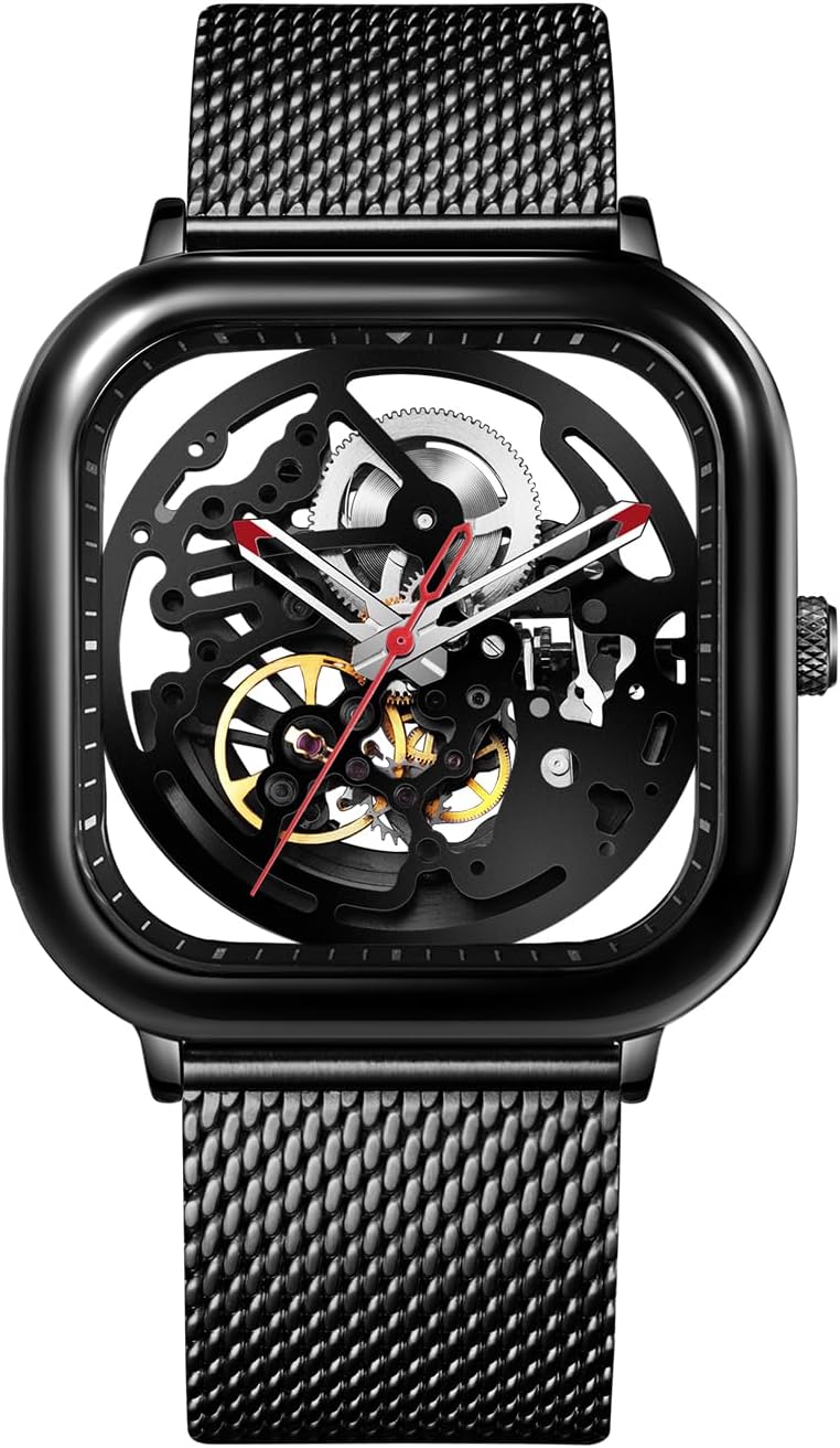 CIGA Design Automatic Mechanical Watch - C Series Fully Skeletonized Wristwatch for Men and Women Skeleton Style Stainless Steel Sapphire Glass with Milanese & Leather Straps