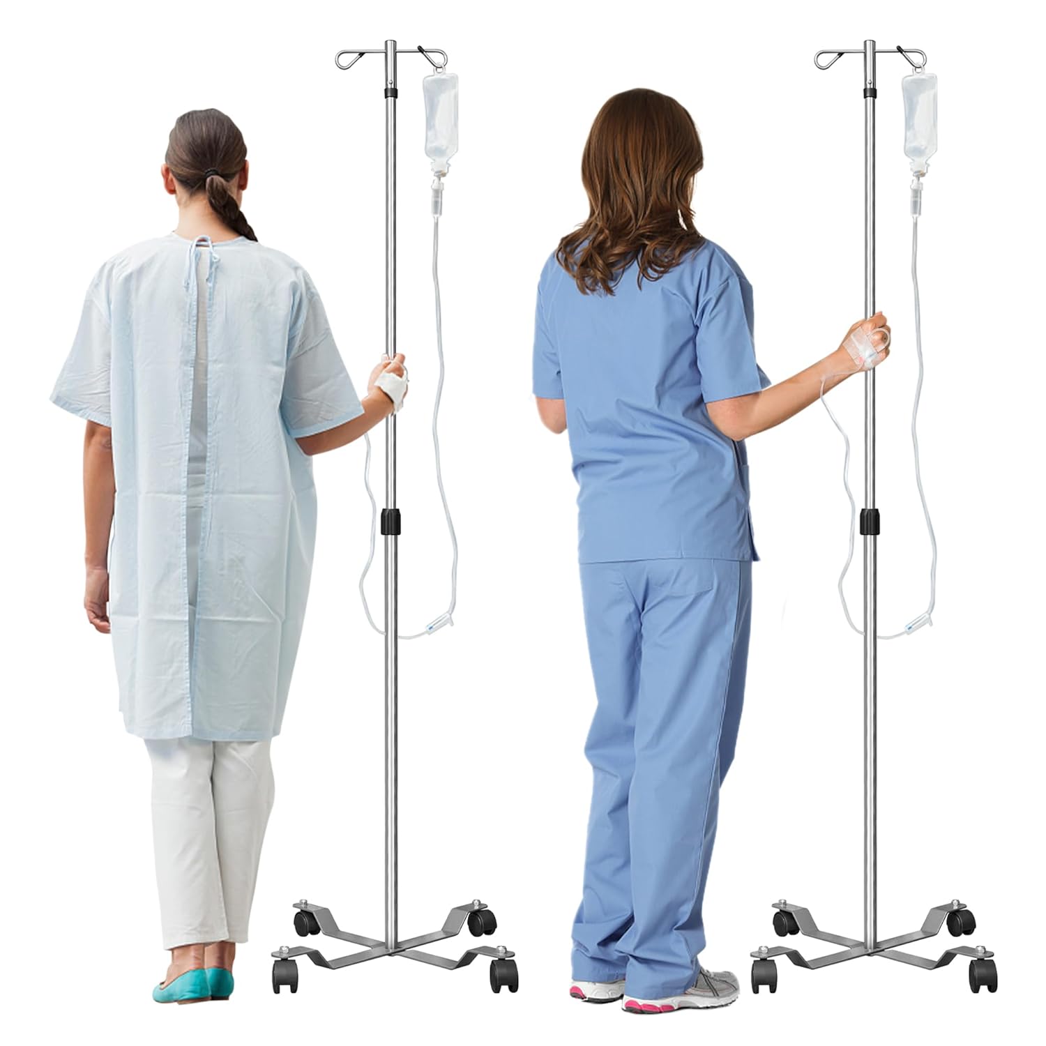 2 Pack - IV Pole with Wheels Medical Portable IV Stand Pole with 2 Hook & 4 Caster, IV Bag Stand with Removable IV Bag Holder, 47" to 85" Adjustable Height Pole, Steel Base