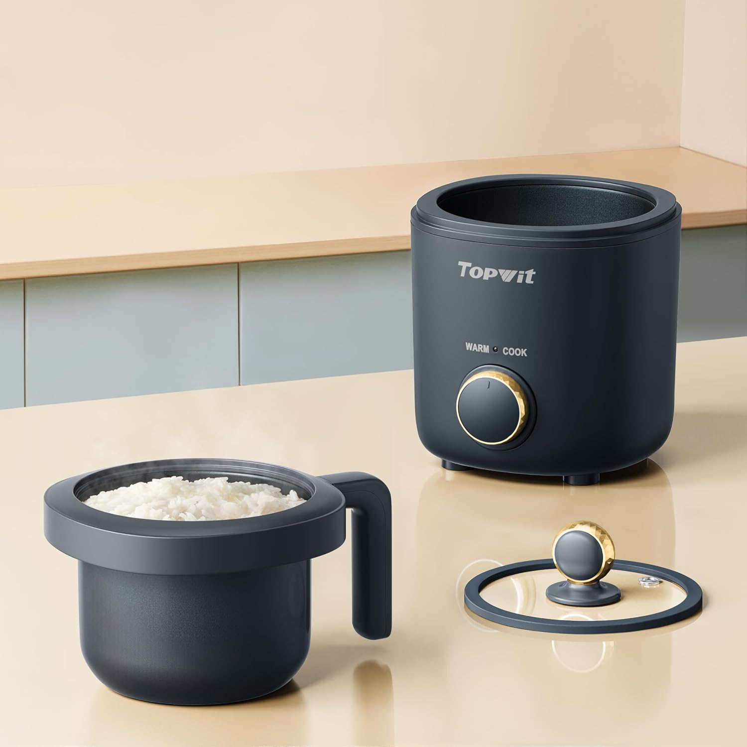 TOPWIT Small Rice Cooker, 2 Cups Uncooked, 1.2L Mini Rice Cooker
