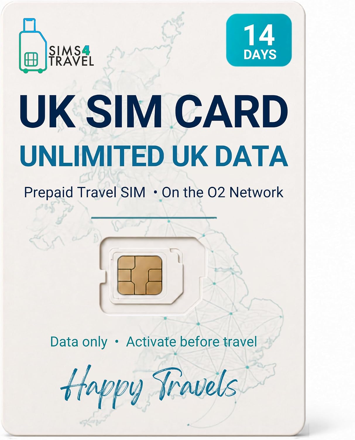 UK SIM Card | Unlimited UK Data | O2 UK Network | 14-Day Prepaid SIM