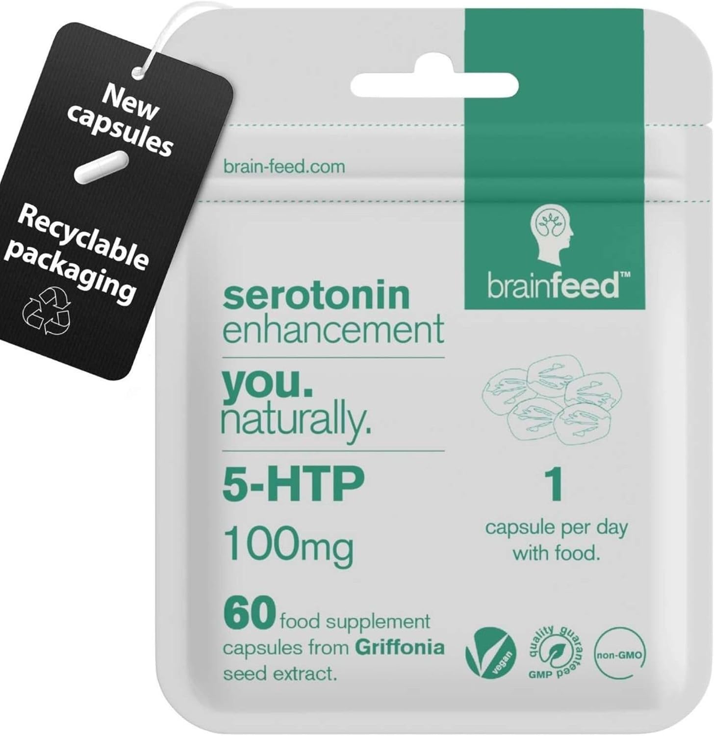 5HTP Serotonin Supplement (60) High Strength Natural 100mg 5 HTP | 1-A-Day