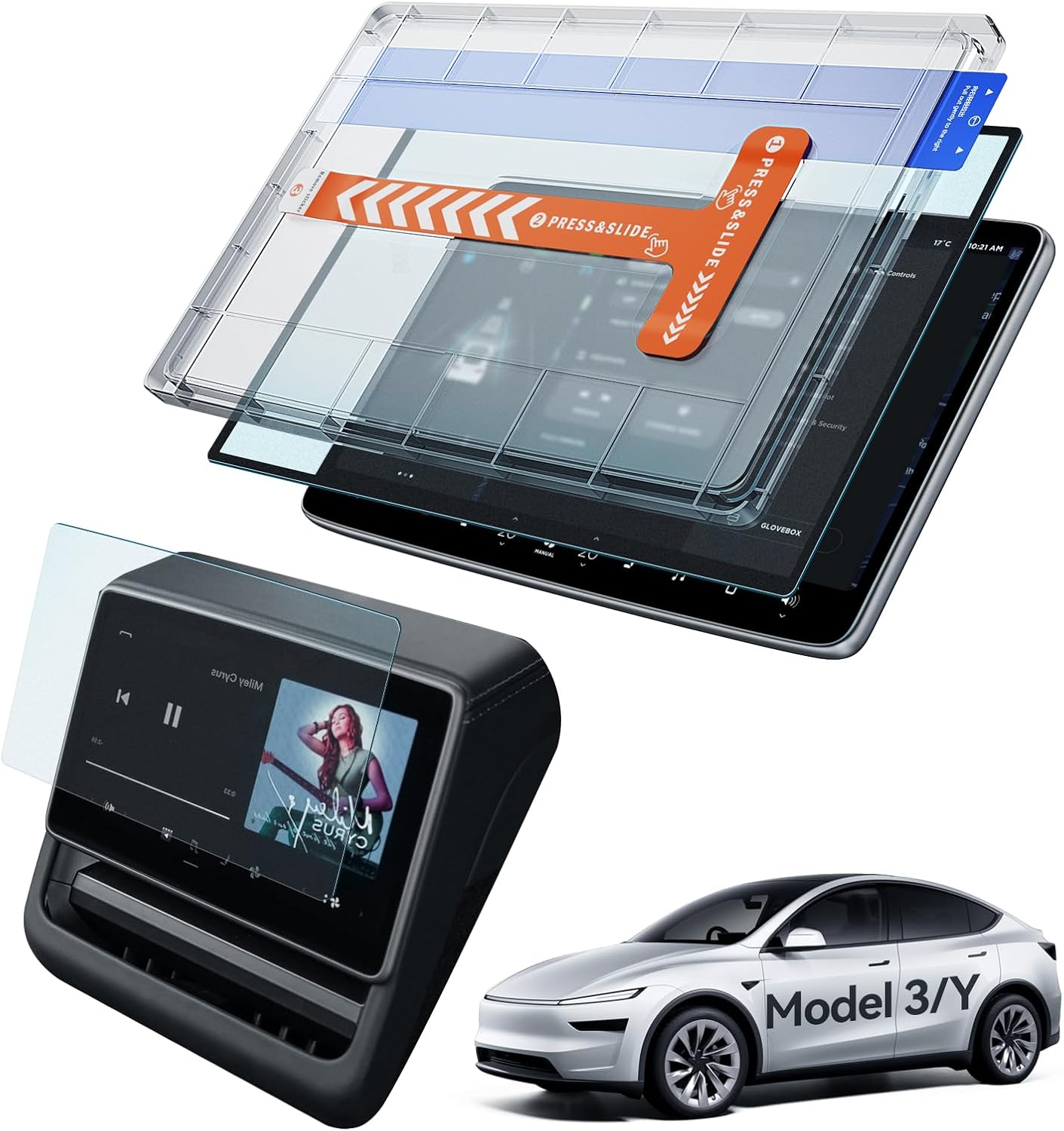 LANTU Pack of 2 Screen Protectors for Tesla Model Y 2025 and Model 3 2024-2025, Matt, Anti-Glare, 15.4 Inch and 8 Inch Rear Display, 9H Tempered Glass Screen Protector with Installation Kit, Tesla