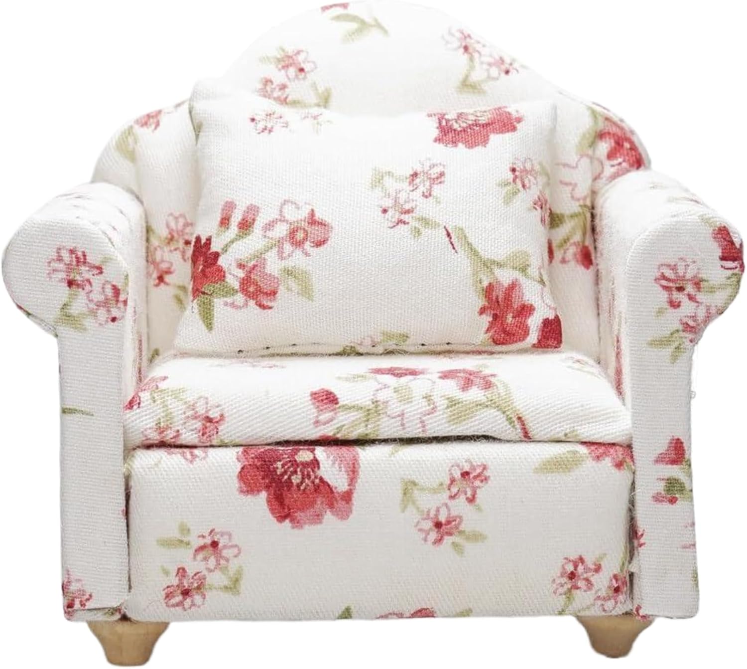 Dollhouse Furniture 1 12 Scale Vintage Dollhouse Couch with Pillow Armchair Living Room Dollhouse Furniture Wooden Fabric Frame Single Reading Chair for Room Scene Decor Floral