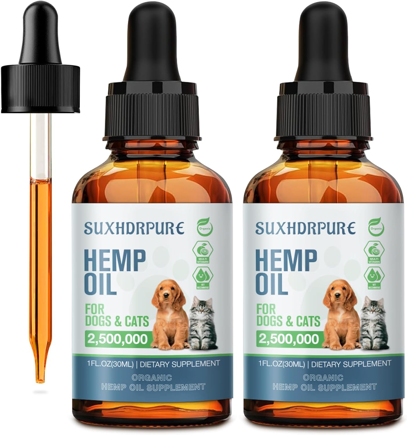 (2 Pack) Hemp Oil for Dogs and Cats - Helps with Anxiety Pain Stress Sleep Arthritis Seizures Relief - Support Hip Joint Health - Hemp Oil Drops Calming Treats