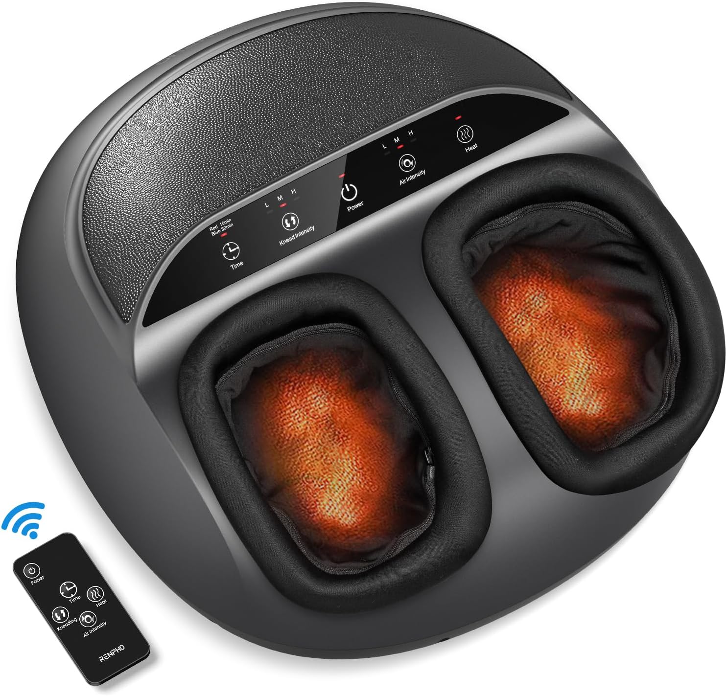 RENPHO Foot Massager with Heat, Shiatsu Foot Massage Machine, Deep Kneading, Air Compression, Electric Massager for Tired Feet, Plantar Fasciitis - Remote Control (Black)