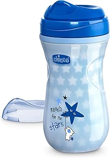 Chicco Glow in the Dark Double-Wall Insulated Sippy Cup with Bite-Proof Rim Spout and Spill-Free Lid 9oz.| Top-Rack Dishwasher Safe | Easy to Hold with Ergonomic Indents | Blue| 12+ months