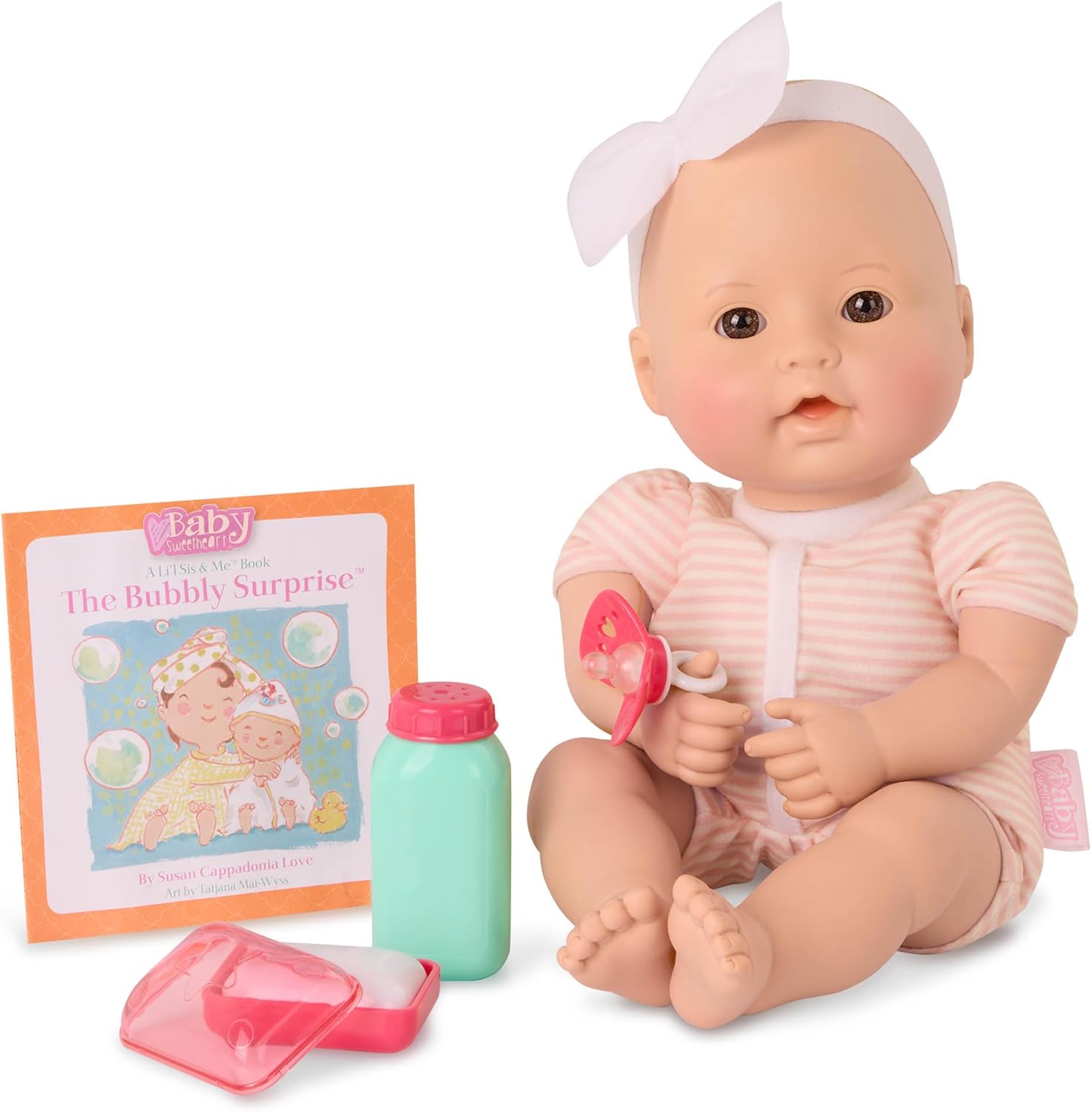 Baby Sweetheart by Battat – Bath Time 12-Inch Doll for Newborn with Soft Body & Easy – to – Read Story Book and Accessories