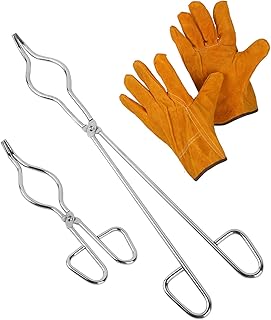 KEILEOHO 16 Inch & 8 Inch Crucible Tongs with General Gloves Set, Stainless Steel Professional Grade Crucible Kit Metal Refining Casting Tool