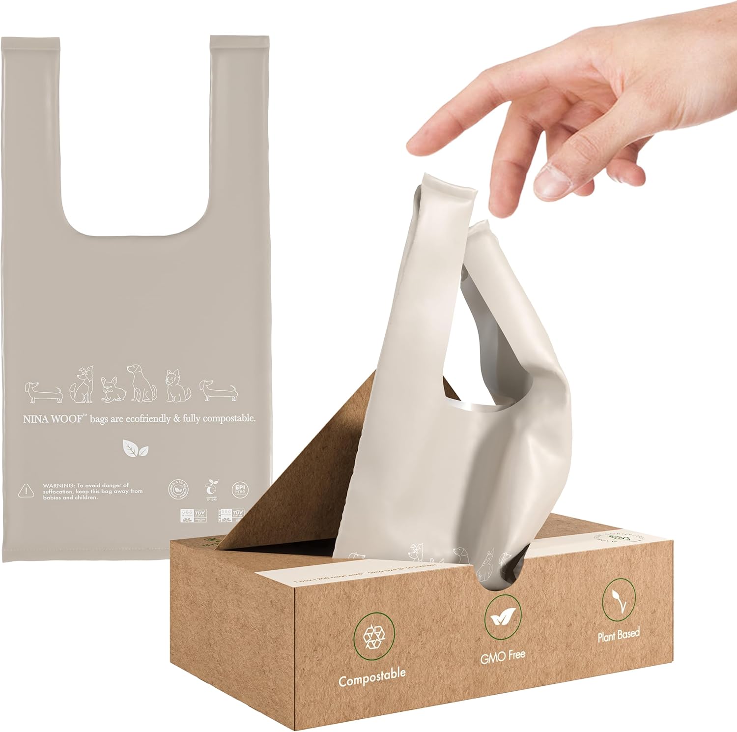 Dog Poop Bags with Handles - 200 Compostable & Biodegradable Dog Waste Bags for Puppy Walks, Travel, Premium Cornstarch Pet Trash Bag, Leak Fragrance-Free, 15"x 8"