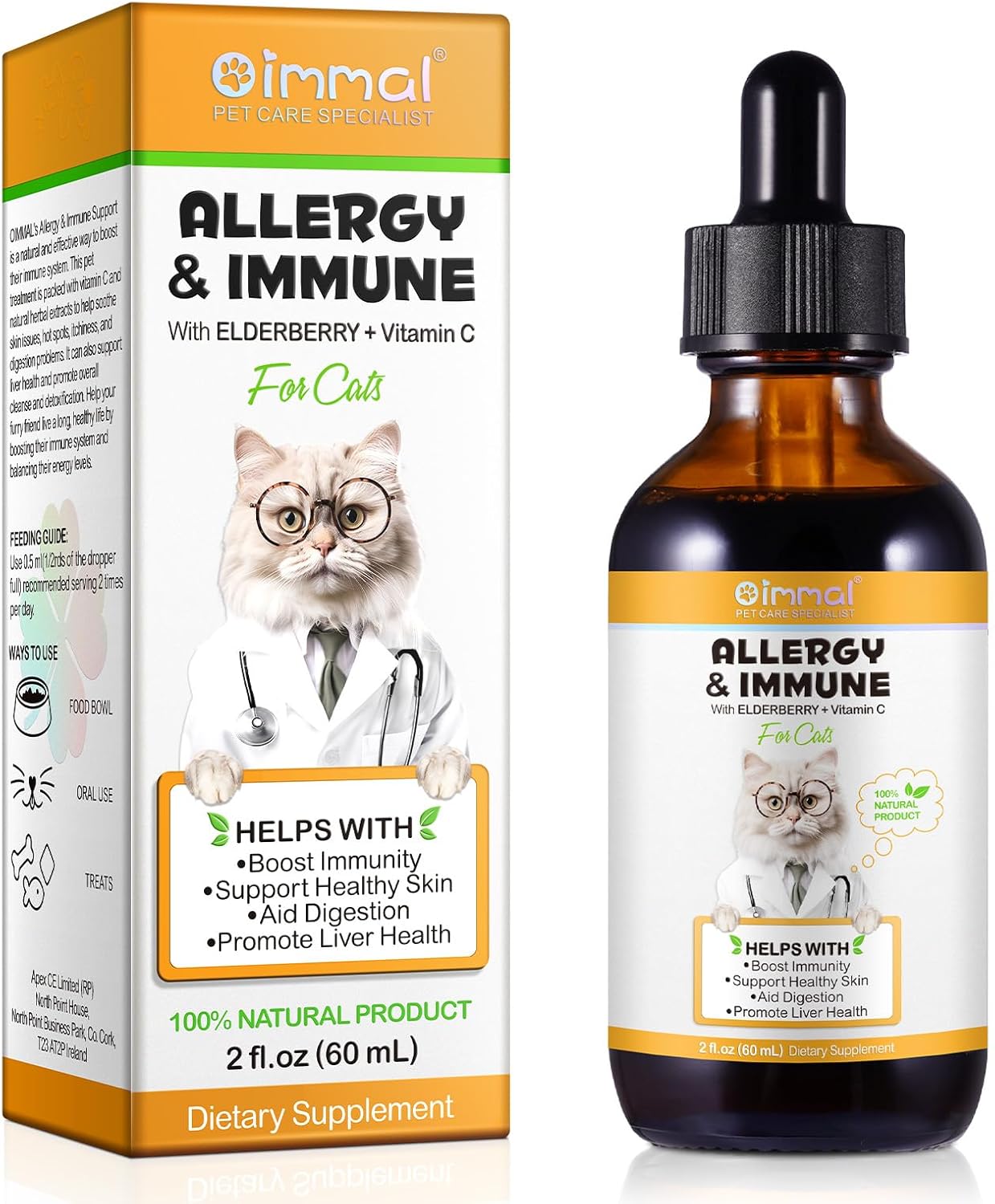 Cat Itch and Immune Drops, Itch Relief Allergy Relief for Cats, Skin Allergy Treatment, Immune Support, Anti Itch Skin& Coat Health Supplement for All Cats, 2 Fl Oz