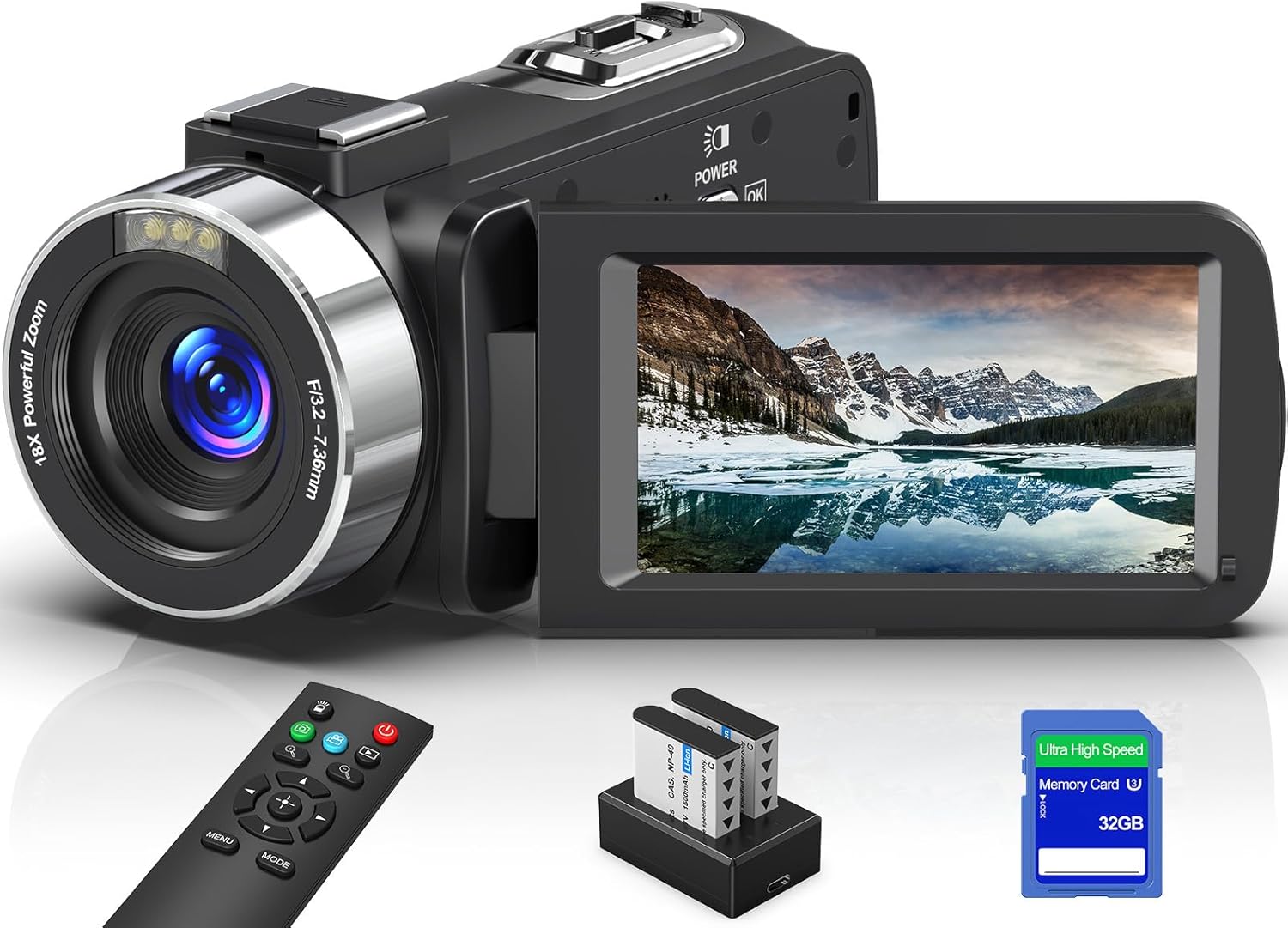 8K Video Camera Camcorder, 64MP IR Night Vision Vlogging Camera, 18X Zoom WiFi Digital Touch Screen Camcorder for YouTube with 32G SD Card, Remote Control, Mic, Charging Cradle, and Two Batteries
