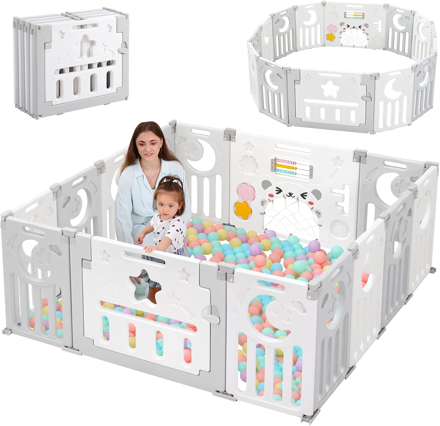 Dripex Baby Playpen for Baby and Toddlers, Foldable Play Pen with Customized Shape Plastic Playpen, Sturdy Babies Fence and Activity Centre Folding Large Pen Play Area for Indoor Outdoor(150x150cm)