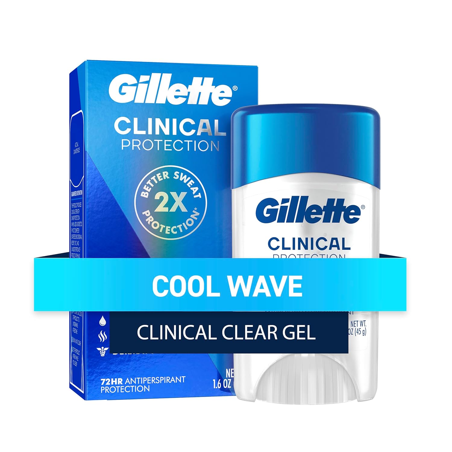 Gillette Clinical Antiperspirant and Deodorant for Men, 72hr Sweat & Odor Protection, Long Lasting Freshness, Anti-White Mark Technology, Clear Gel, Cool Wave Scent, 2.6 oz