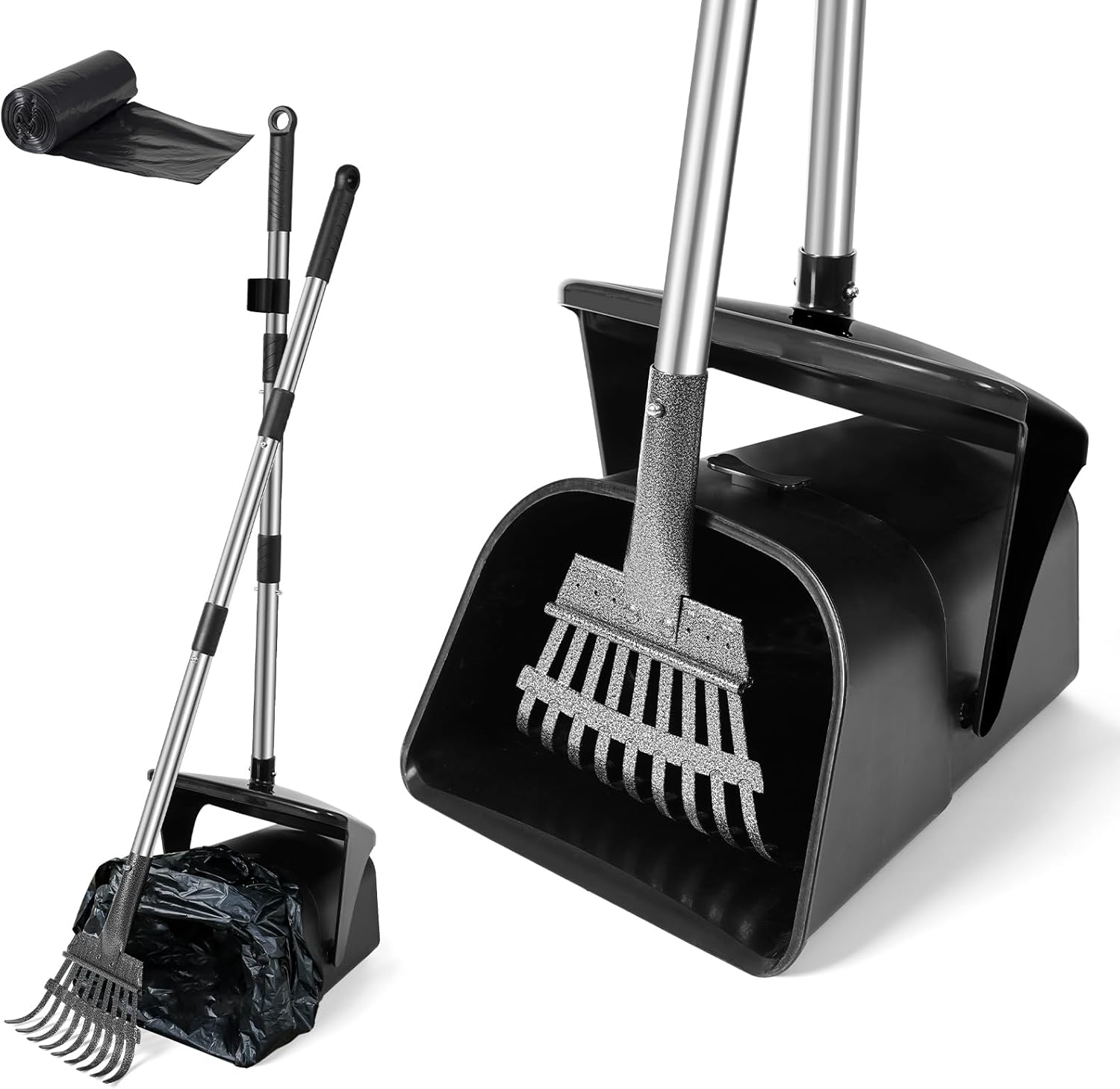 Pooper Scooper Swivel Bin &Rake for Medium&Large Dogs,101cm Long Handle Adjustable Dog Pooper Scooper with 20 Waste Bags,Portable Poop Scooper for Pet Waste,Dog Poop Picker for Dogs for Garden,Yard