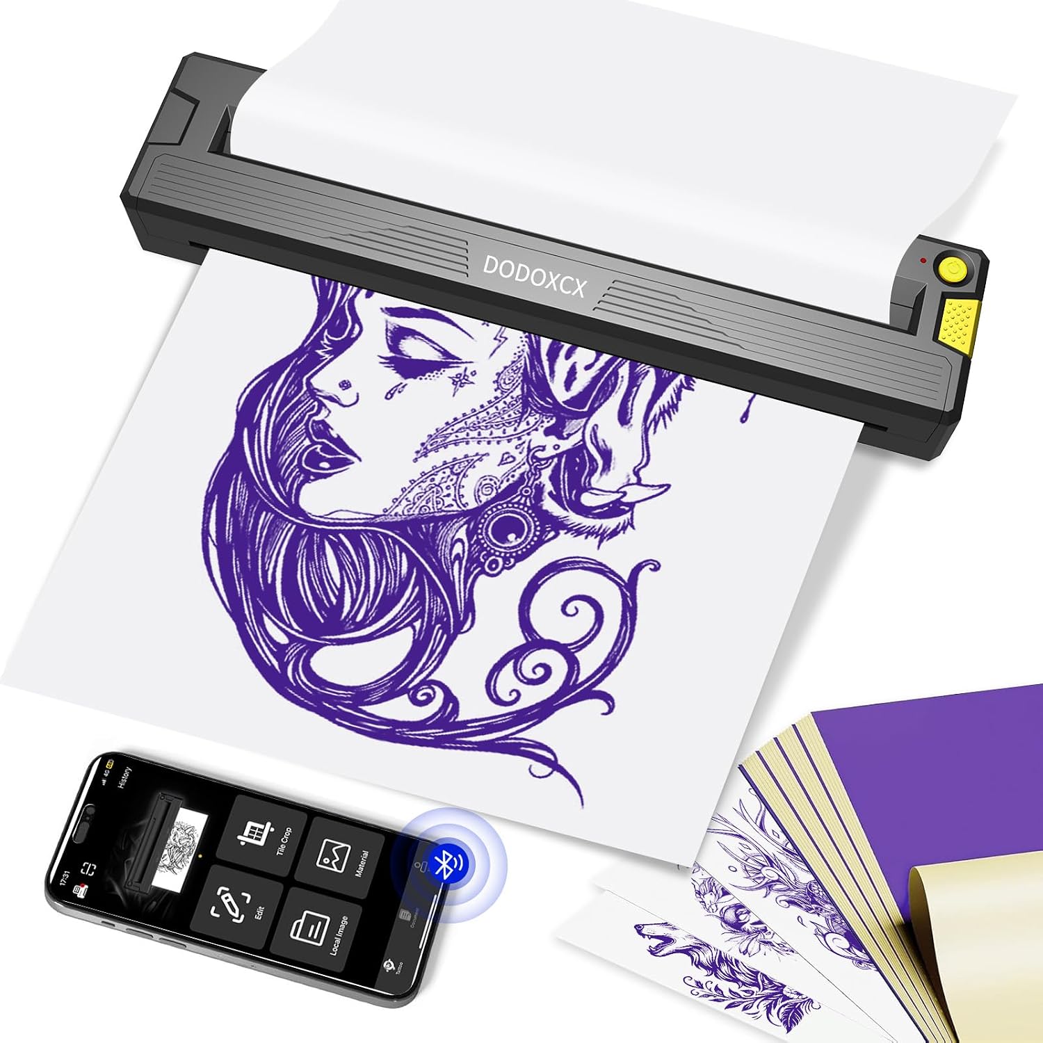 Tattoo Stencil Printer Machine for Tattoo Artists and Beginners,with 3pcs Tattoo Transfer Paper,Portable Wireless Bluetooth Thermal Inkless Tattoo Printer Compatible with Phone/Pc