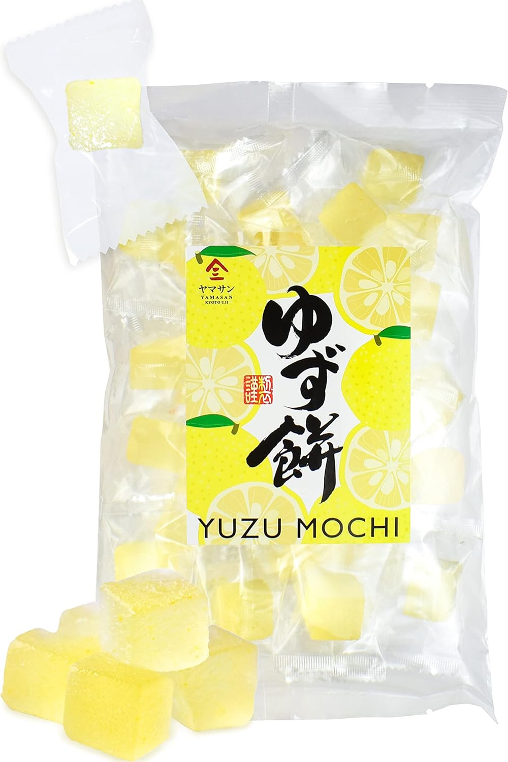YAMASAN KYOTO UJI Yuzu Mochi Candy - Yuzu Citrus Japanese Candy - Japanese Sweets with Aromatic Flavor of Kito Yuzu and Plant-Based Kanten Agar(300g)