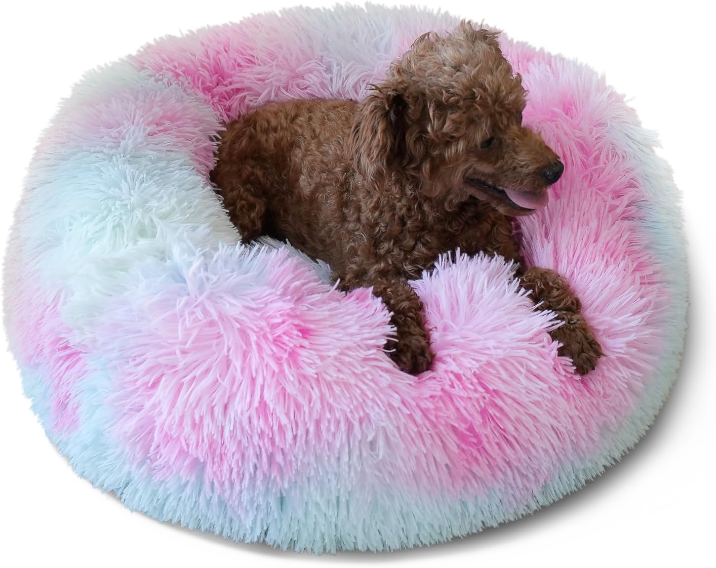 nononfish Puppy Bed for Calming Dog 19Inches Peach Anti-Anxiety Donut Bed for Small Size Dogs Washable Fits up to 15 lbs Pets