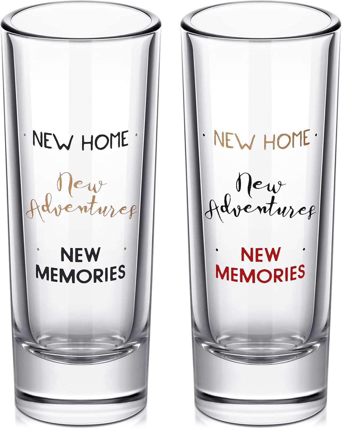 Cunhill 2 Pieces Housewarming Present Shot Glasses New Home Adventures Memories Home Wine Glass 2 oz Shot Glass House Warming Present Wine Tumbler Tea Cup for Him, Her, Couple