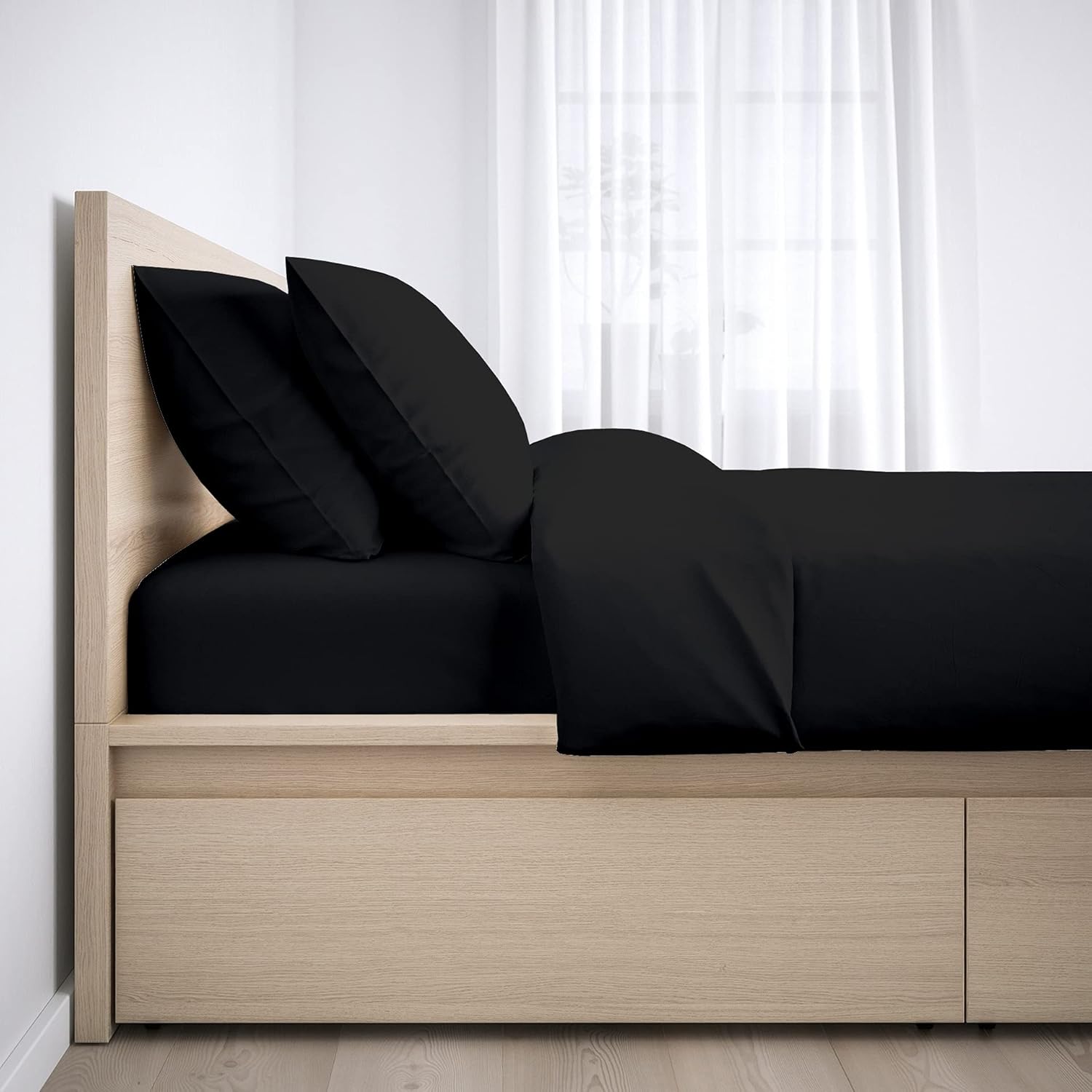 100% Egyptian Cotton Sheets, Black Solid-Split Cal-King Sheets Set, 600 Thread Count Extra Long Staple Cotton, Sateen Weave for Soft and Silky Feel, Fits Mattress Upto 10'' DEEP Pocket Mattress