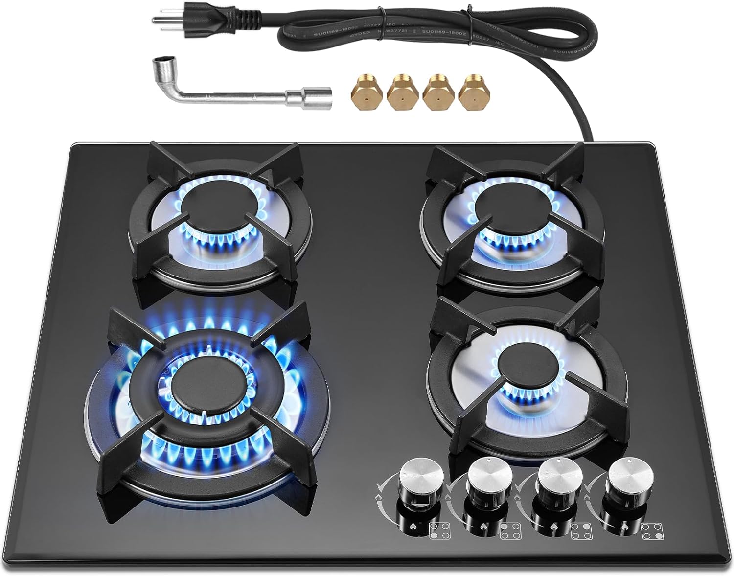 4 Burner Gas Stove Cooktop 24in, Glass Top Built-in Gas Burner Hob, NG/LPG Compatible or use with Propane or Neutral Gas