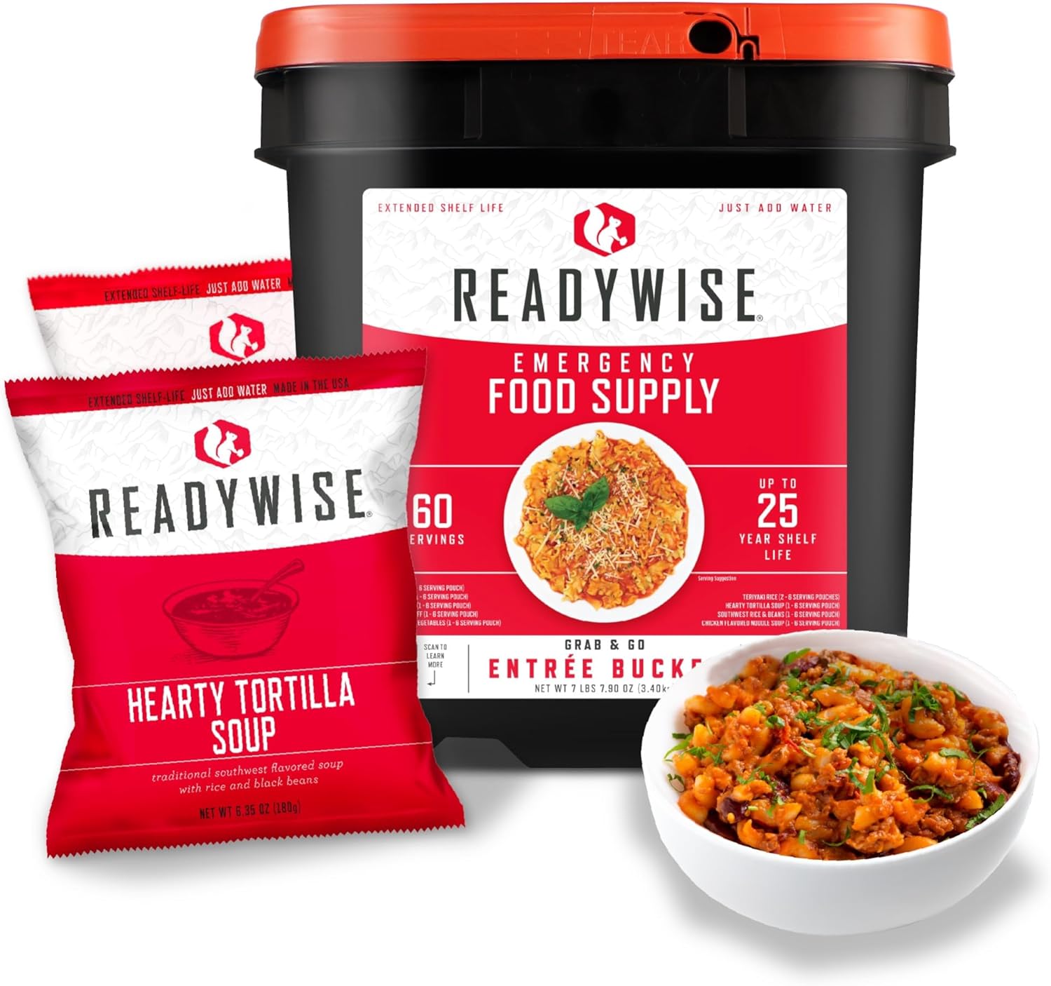 ReadyWise, 60 Servings, Lunch & Dinner, 13 Different Recipies, Grab & Go, Freeze Dried, Up To 25 Years Shelf Life, Emergency Food, 7 Days Food For 1 Person