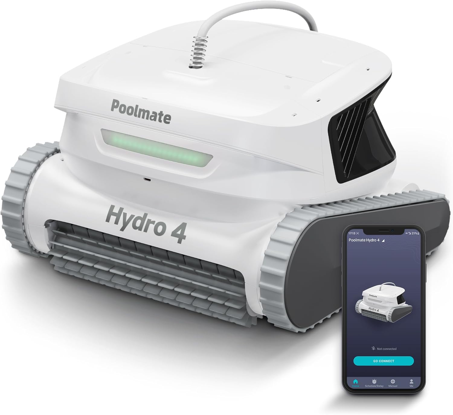 Poolmate Hydro 4 Pool Robot Cleaner for Inground & Above Ground Pools | Floor, Wall & Waterline Cleaning | Smart App Control with WiFi & Bluetooth | 50ft Cord | Large 4.1L Top-Load Filter Basket