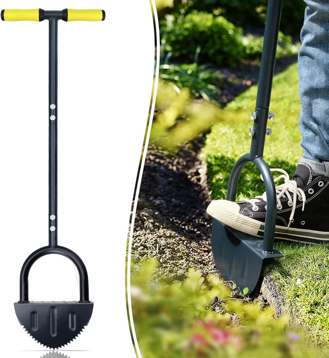 Colwelt Saw-Tooth Edger Lawn Tool, Half Moon Lawn Edger with T-Grip, Sidewalk Grass Long Handled Step Edger, 38-Inch