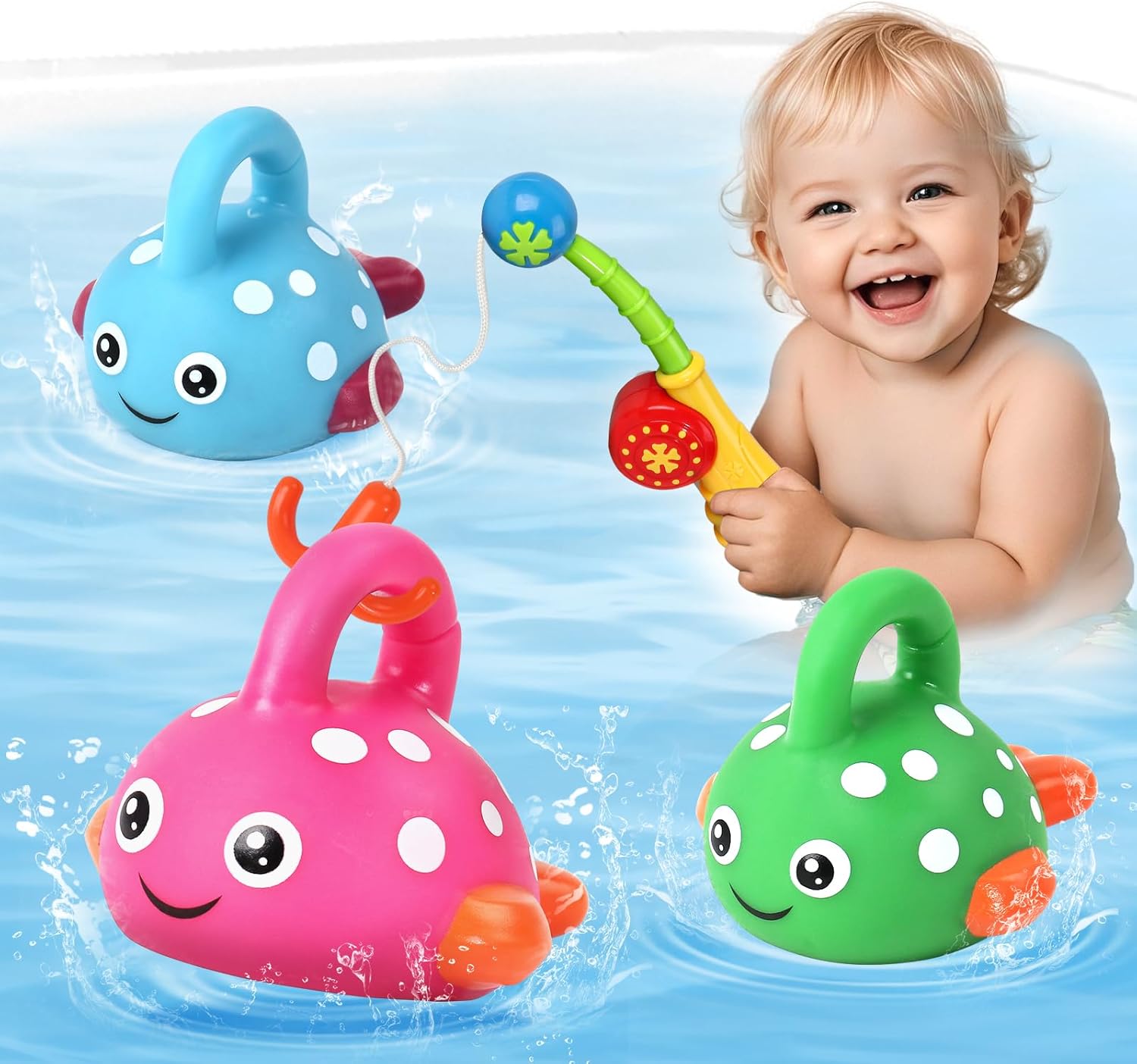 Fajiabao Baby Bath Toys for Kids Ages 1-3 Water Toys No Hole Fishing Games Bathtub Toys for Toddler 2-4 Shower Toys Baby Gift for Boys Girls Age 1 2 3 4 5 6(Color Random)