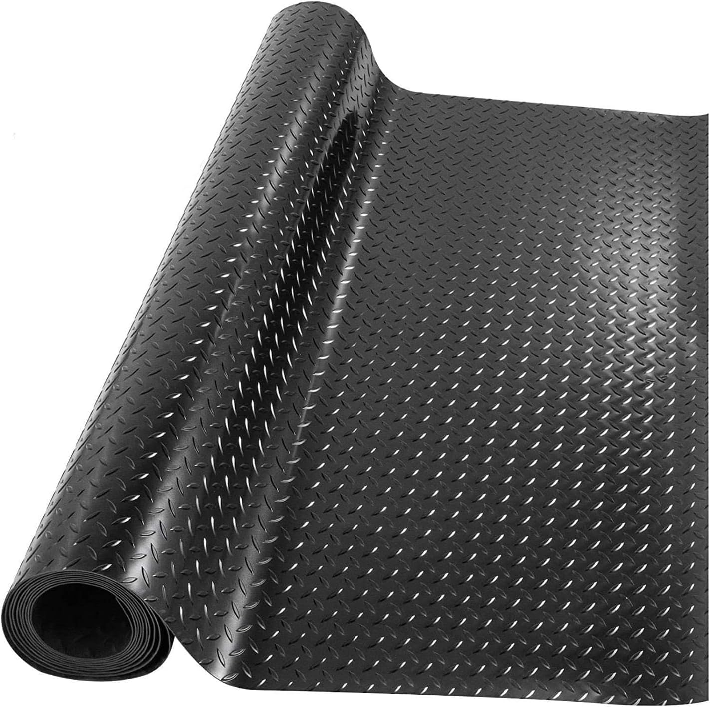 MYOYAY Rubber Garage Floor Mats 1M x 5M / 3.3Ft x 16.4Ft Anti-Slip Diamond Plate Mat 3mm Thick Heavy Duty Commercial Flooring Mat Roll for Under Car, Gym, Garage, Warehouse, Black