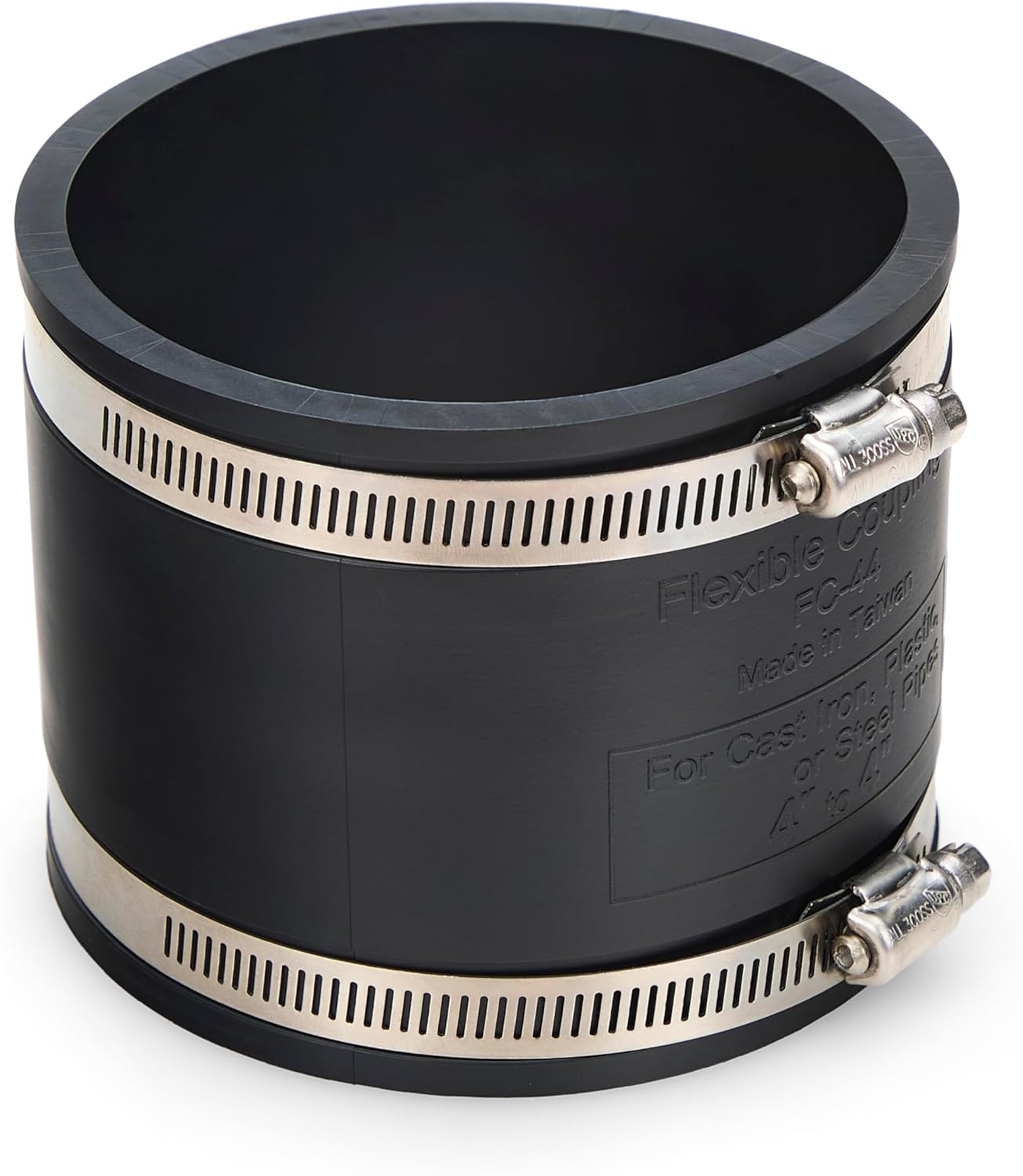 4" Flex Seal Rubber Coupler for 110mm Waste and Soil Pipe with Stainless Steel Jubilee Clip Clamps Flexible Repair Coupling Joiner Collar for Cast Iron, Plastic PVC or Steel Pipes 4" to 4"