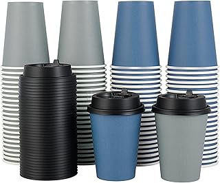 LITOPAK 100 Pack 12 oz Paper Coffee Cups, Disposable Coffee Cups with Lids, Drinking Cups for Coffee, Water, Juice, or Tea. Hot Paper Coffee Cups for Home, Restaurant, Store and Cafe
