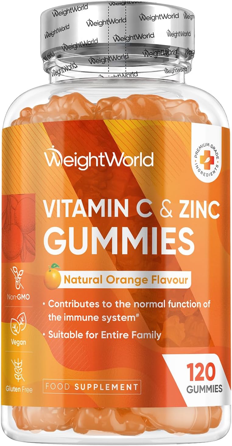 Vitamin C and Zinc Gummies - 120 Tasty Gummies - for Kids & Adults - Natural Orange Flavour - 2 per Day - Gluten-Free, Vegan-Friendly & Non-GMO - Bioavailable Forms (L-Ascorbic Acid & Zinc Citrate)