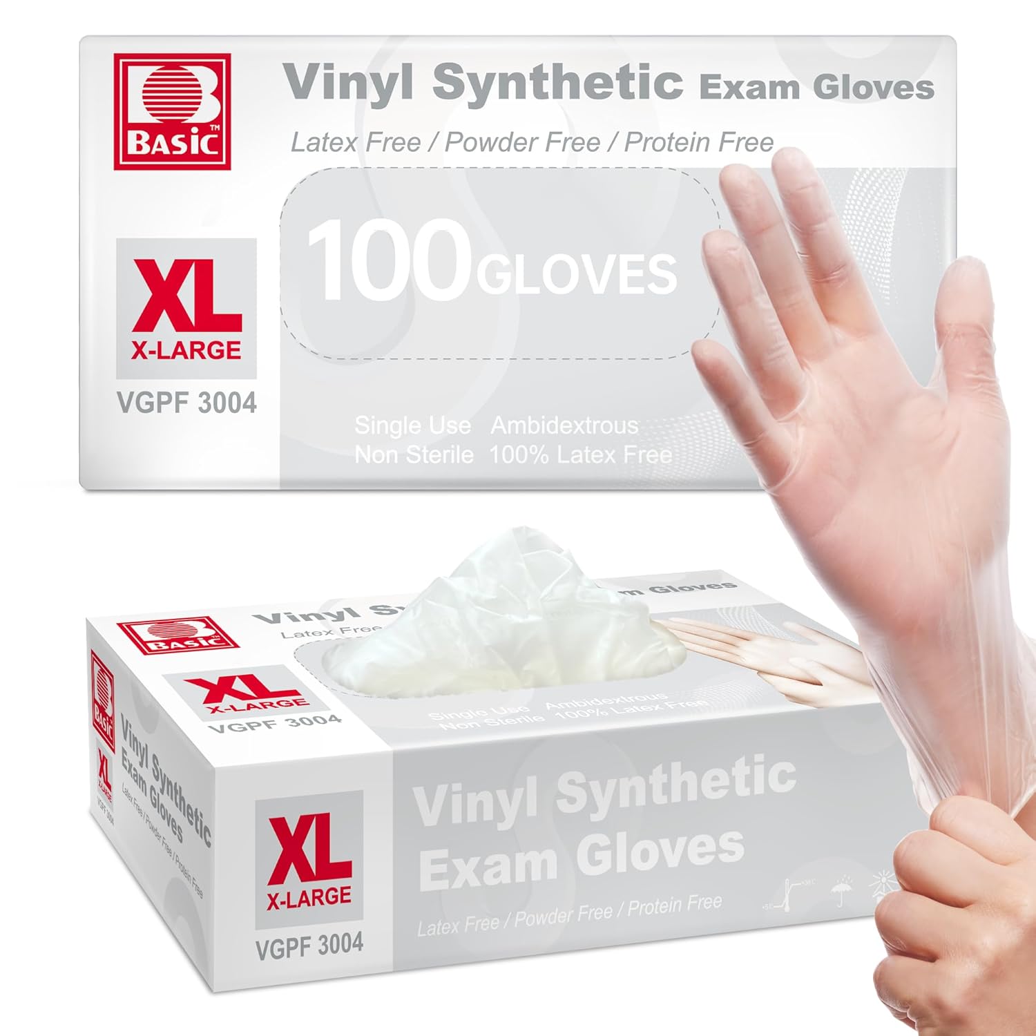 Clear Vinyl Exam Gloves, Powder-Free Latex-Free Food Safe Cooking Cleaning Disposable Medical Glove, 100Pcs (X-Large)