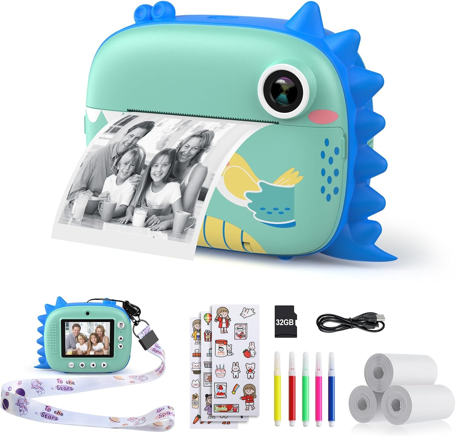 HiMont Kids Camera Instant Print, Digital Camera for Kids with No Ink Print Paper & 32G TF Card, Selfie Video Camera with Color Pens for DIY, Fun Gift for Girls Boys 3-14 Years Old (Blue)