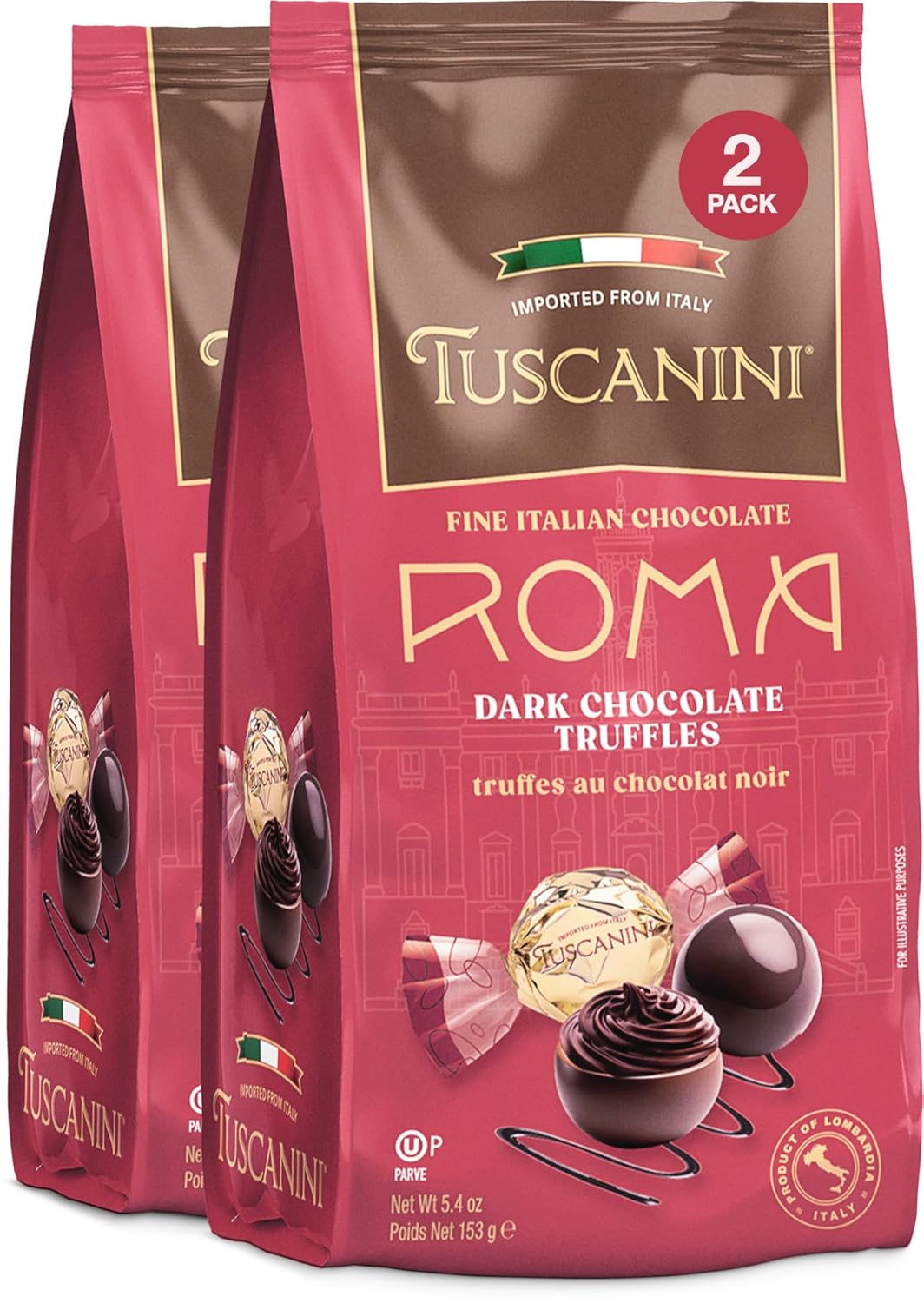 Tuscanini Fine Italian Dark Chocolate Truffles, Roma, 5.4oz (2 Pack) | Gourmet Italian | Dairy Free | Premium Gift | Perfect for Holidays & Celebrations